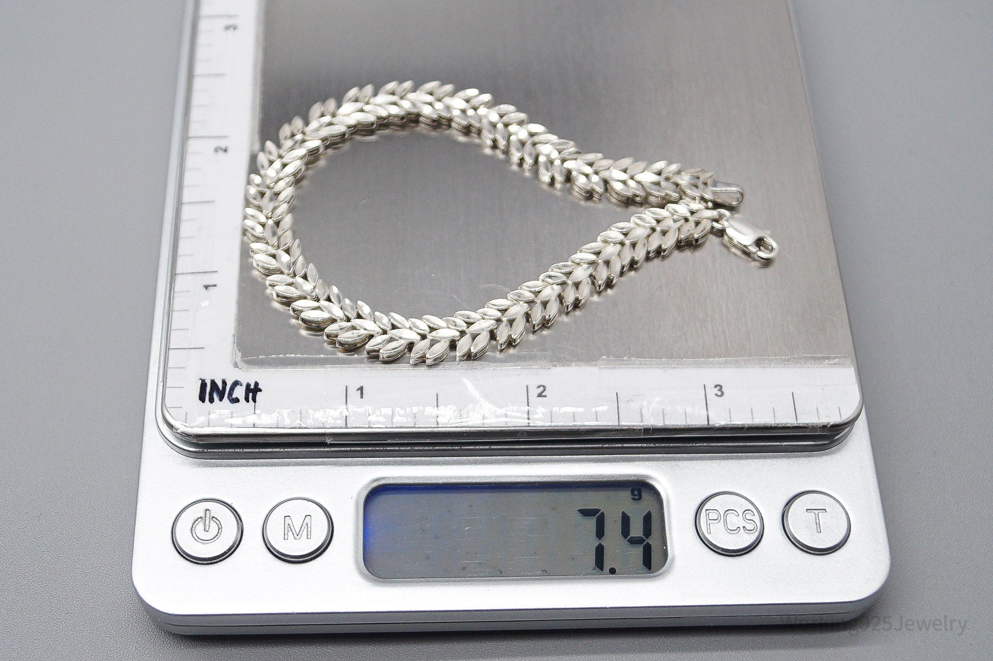 Vintage Bolivian Leaf Pattern Sterling Silver Bracelet 7.5"