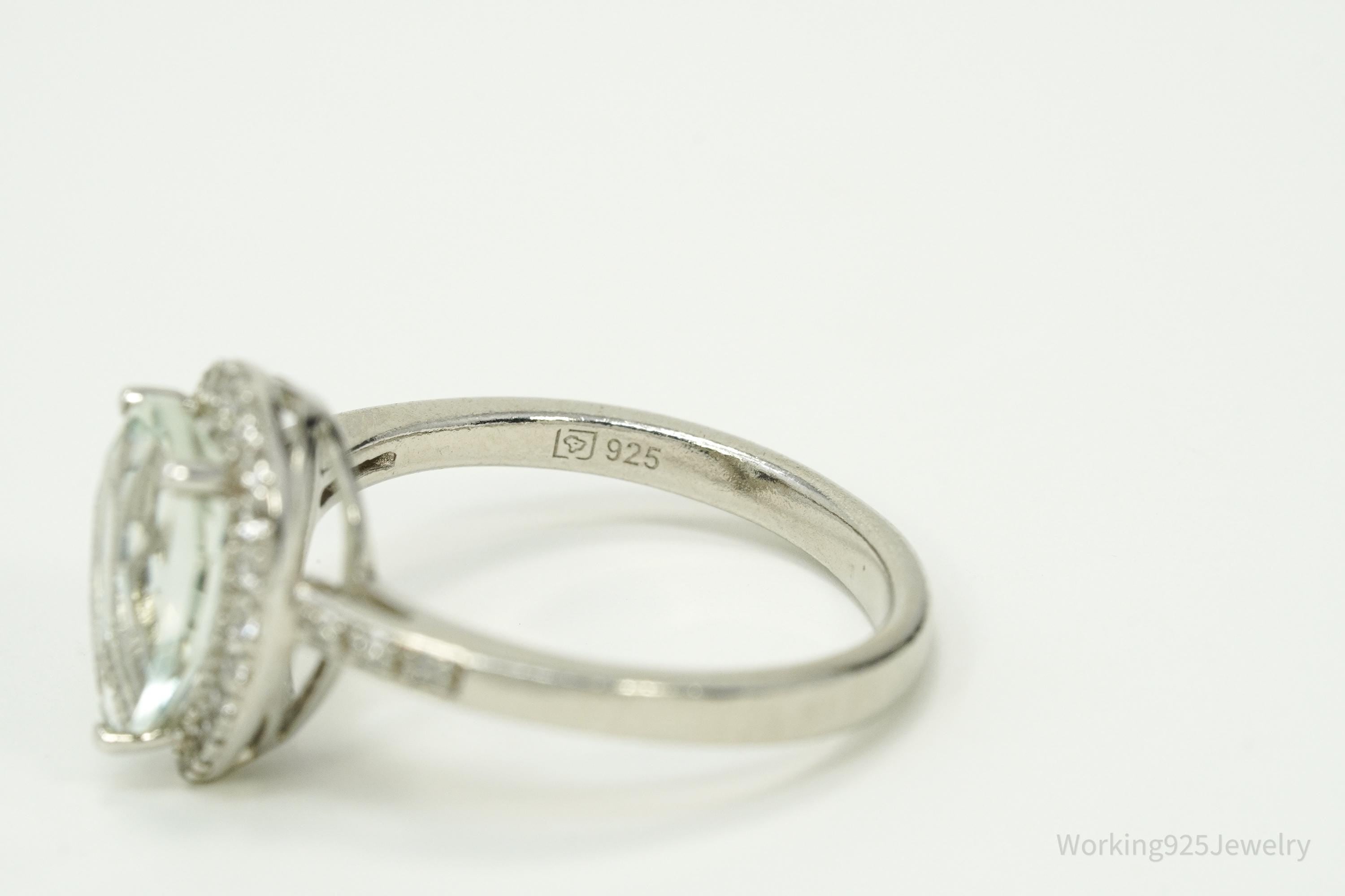 Vintage Green Prasiolite & White Topaz Sterling Silver Ring - Size 6