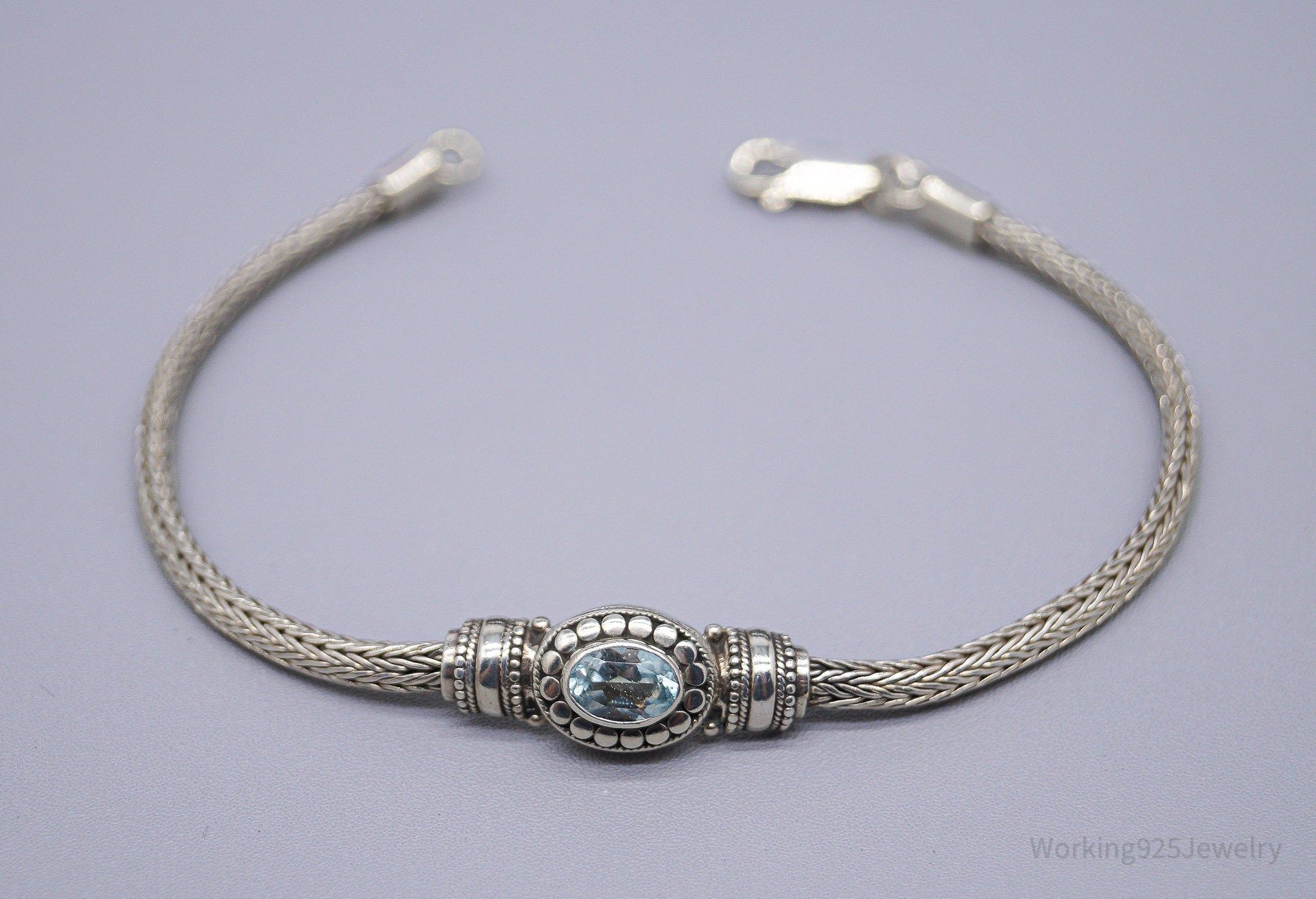 Vintage Blue Topaz Sterling Silver Bracelet 7.5"