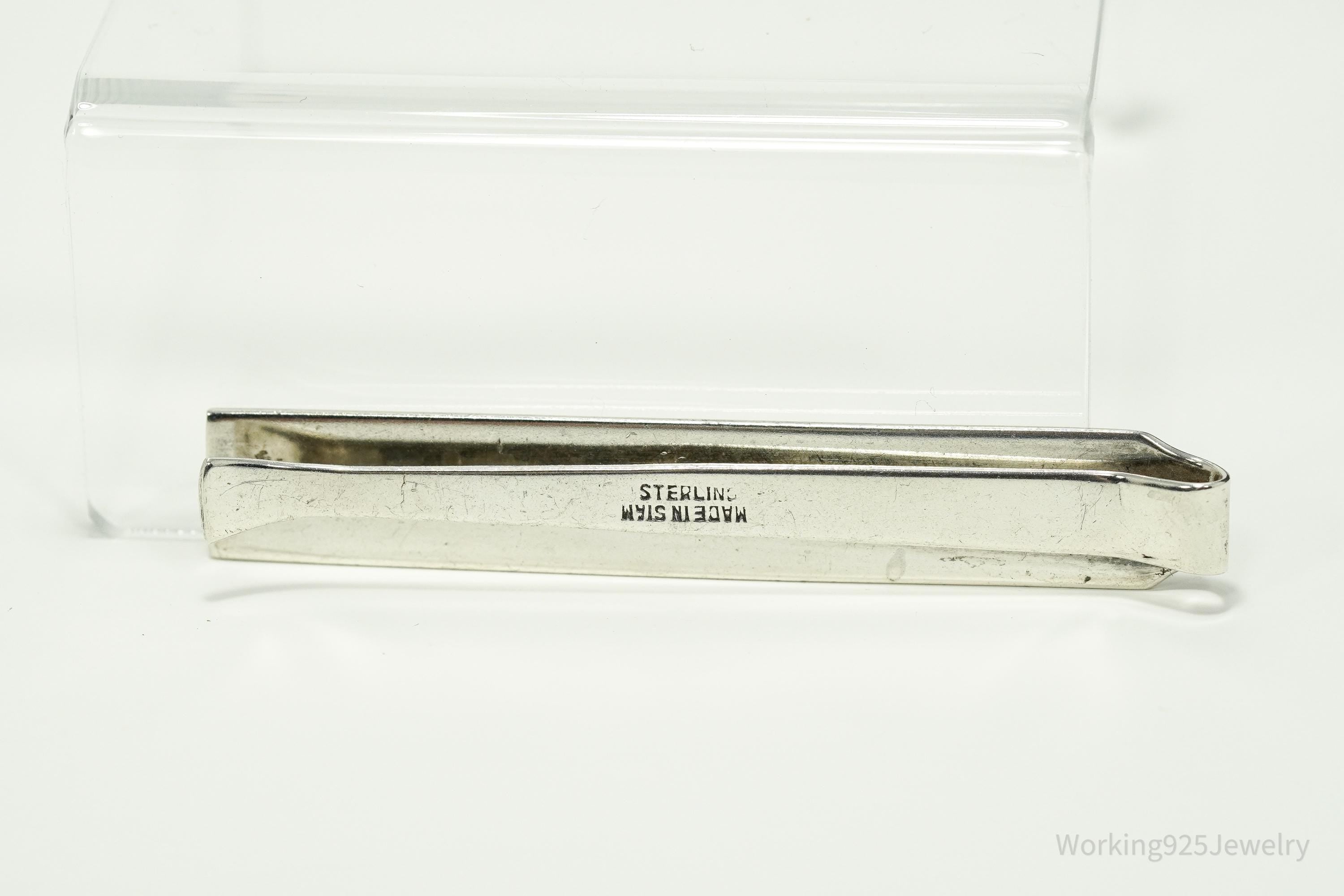 Vintage SIAM Black Enamel Sterling Silver Money Clip Tie Clip Hair Pin