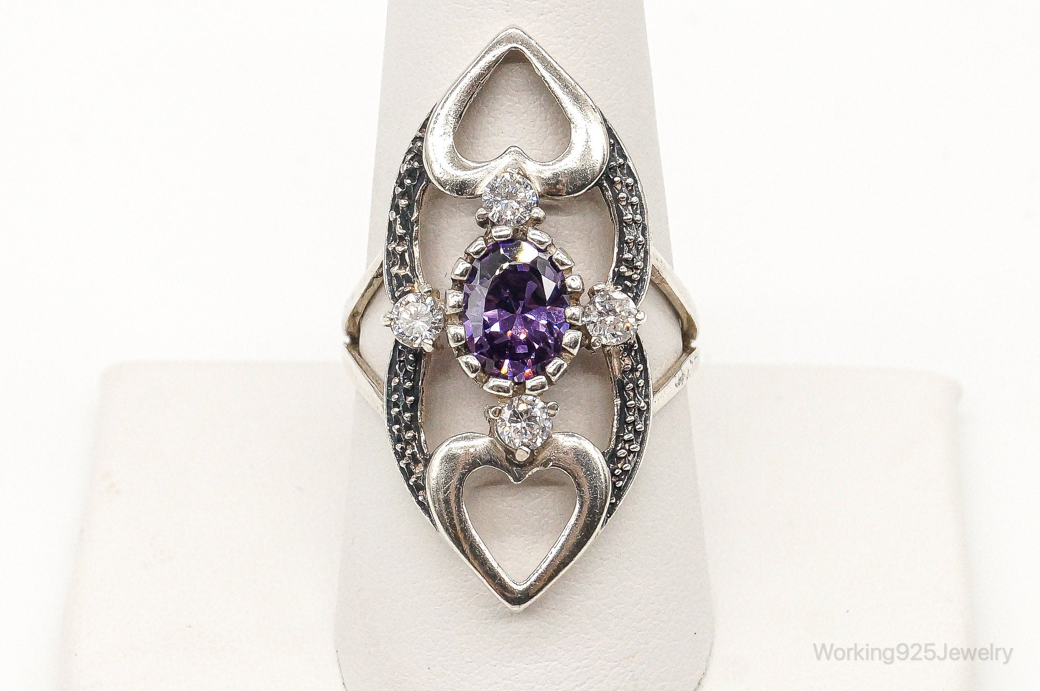 Vintage Cubic Zirconia Amethyst Sterling Silver Ring Size 9.25