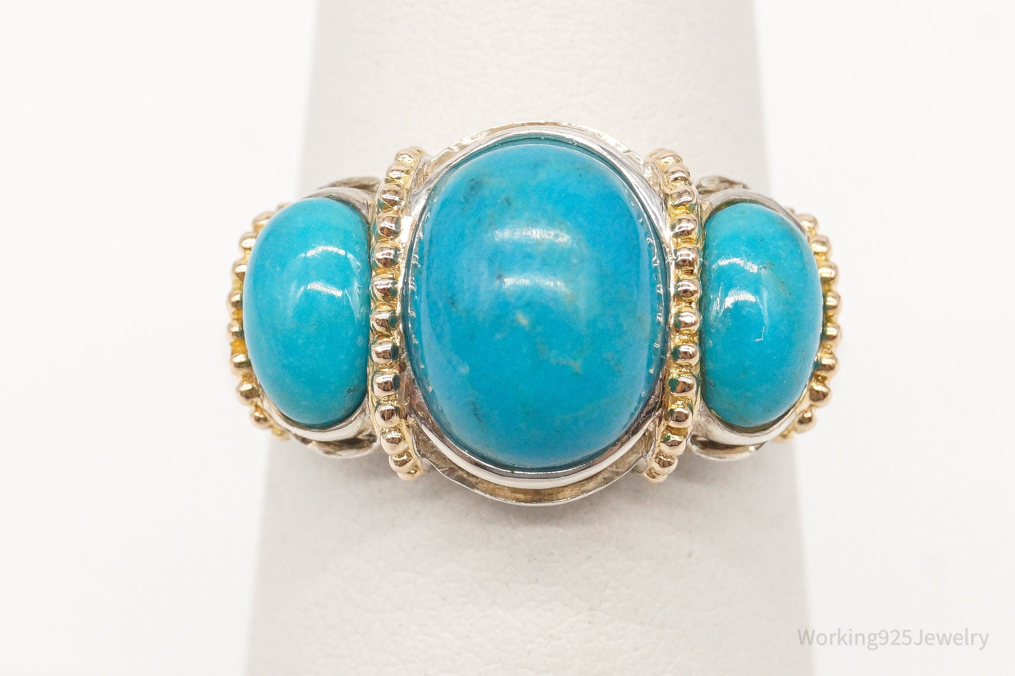 Vintage Turquoise Gold Vermeil Sterling Silver Ring - Size 6