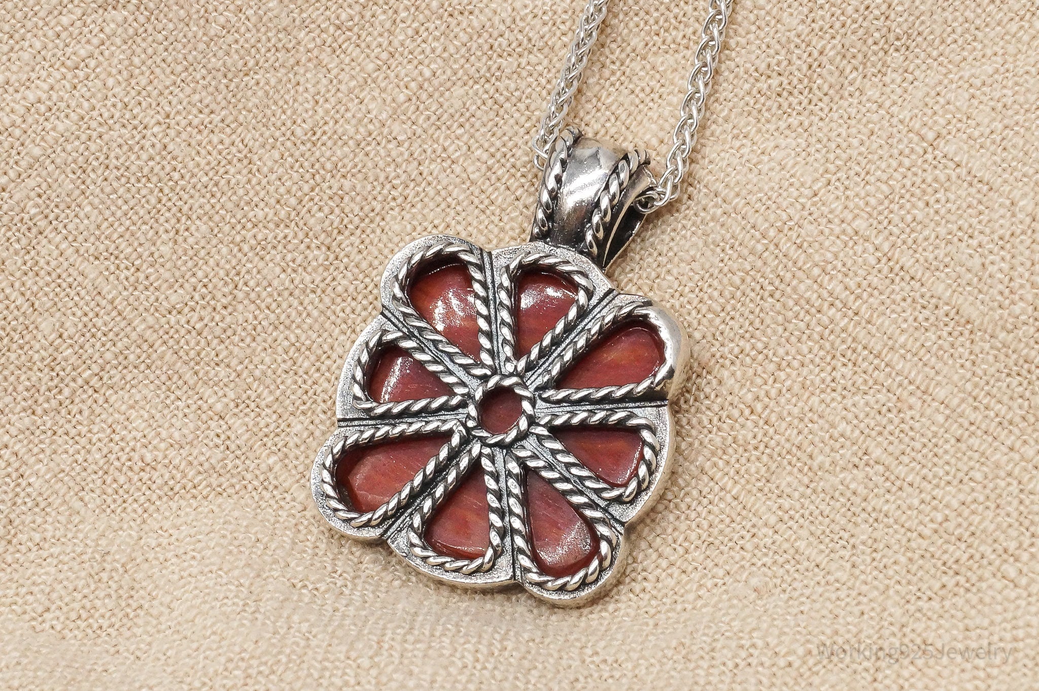 Vintage Spiny Shell Oyster Flower Sterling Silver Necklace 22"