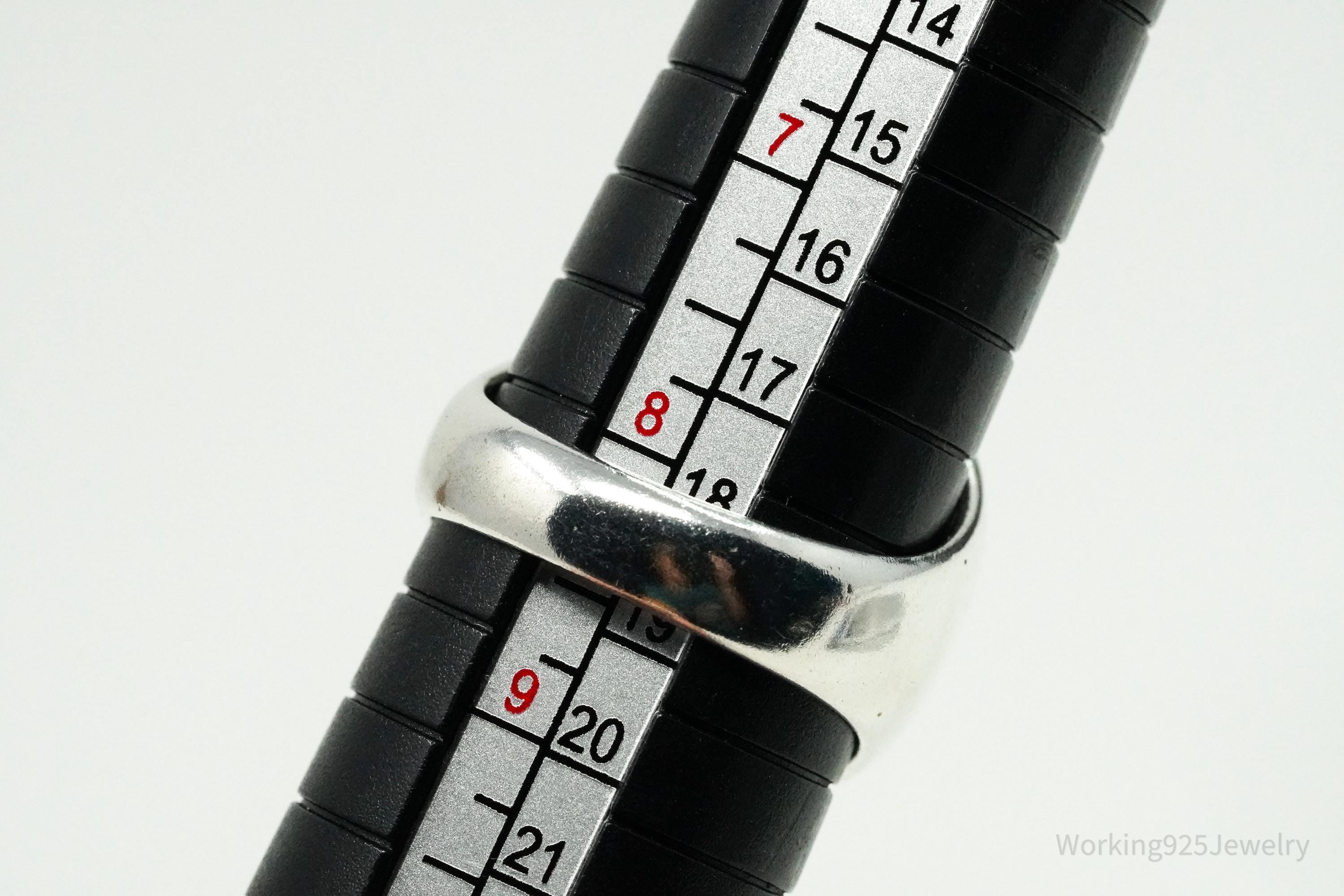 Vintage Blue Turquoise Inlay Silver Ring - Size 8.25