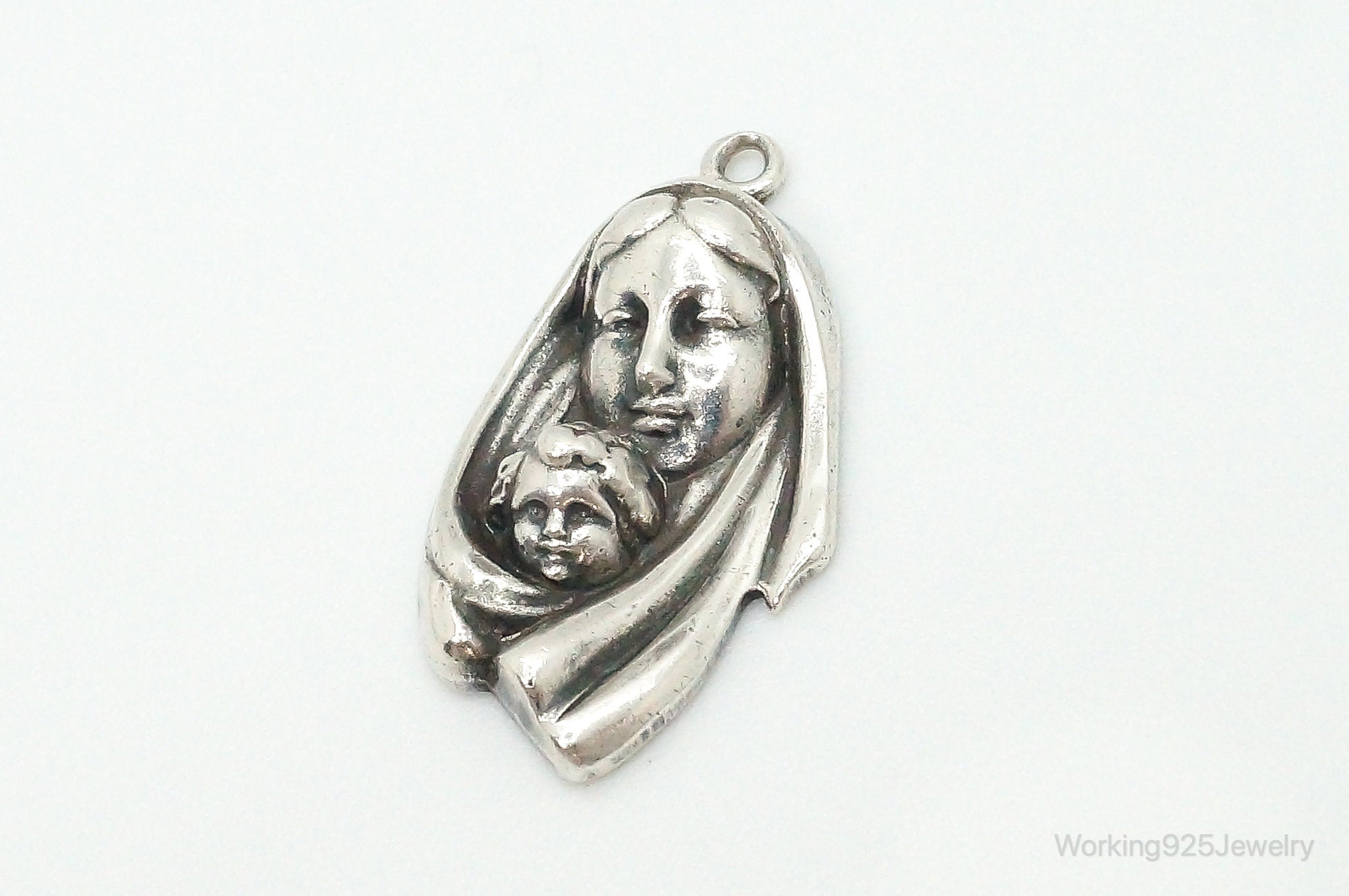 Vintage Mother Mary Baby Jesus Sterling Silver Pendant