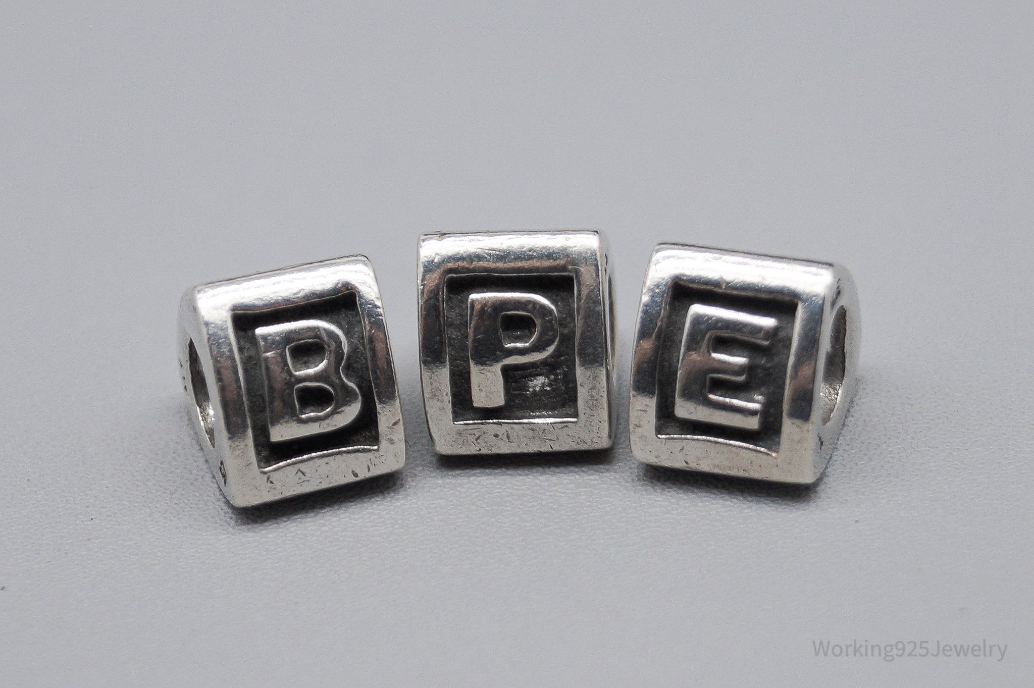 Retired Authentic Pandora B P E Alphabet Letter Charms Sterling Silver Set