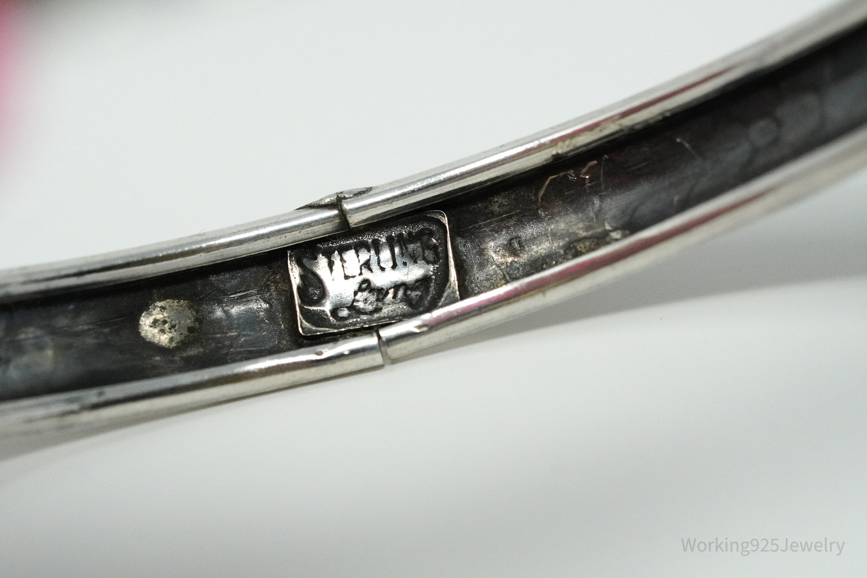 Antique Designer Lang Sterling Silver Floral Bangle Bracelet 8"