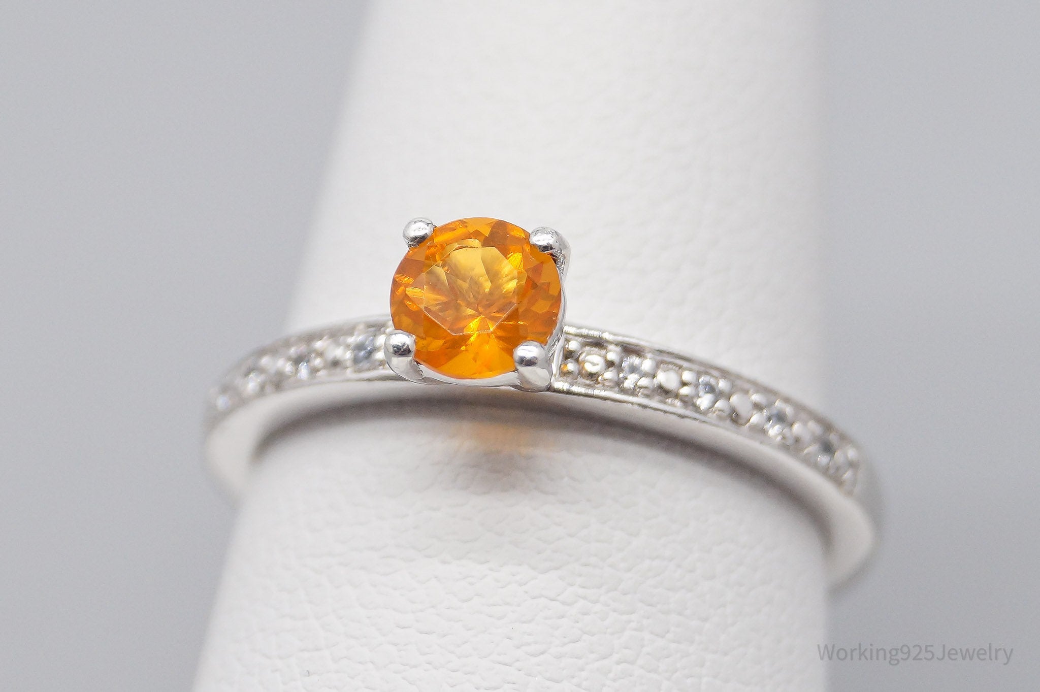 JTV Fire Opal & White Topaz Sterling Silver Ring - Size 8