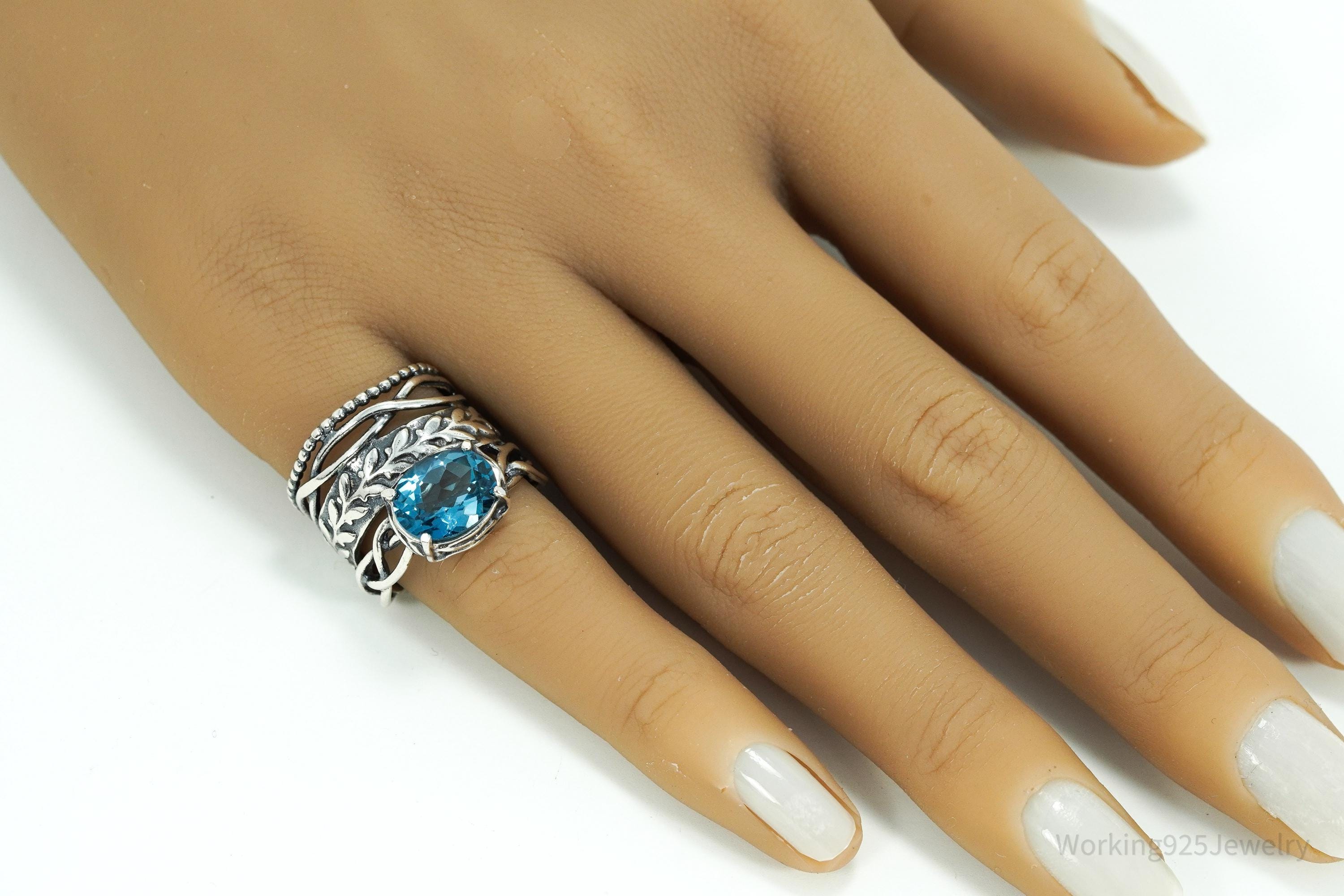 Vintage Israel Designer Paz PZ Blue Topaz Sterling Silver Ring - Size 6.25