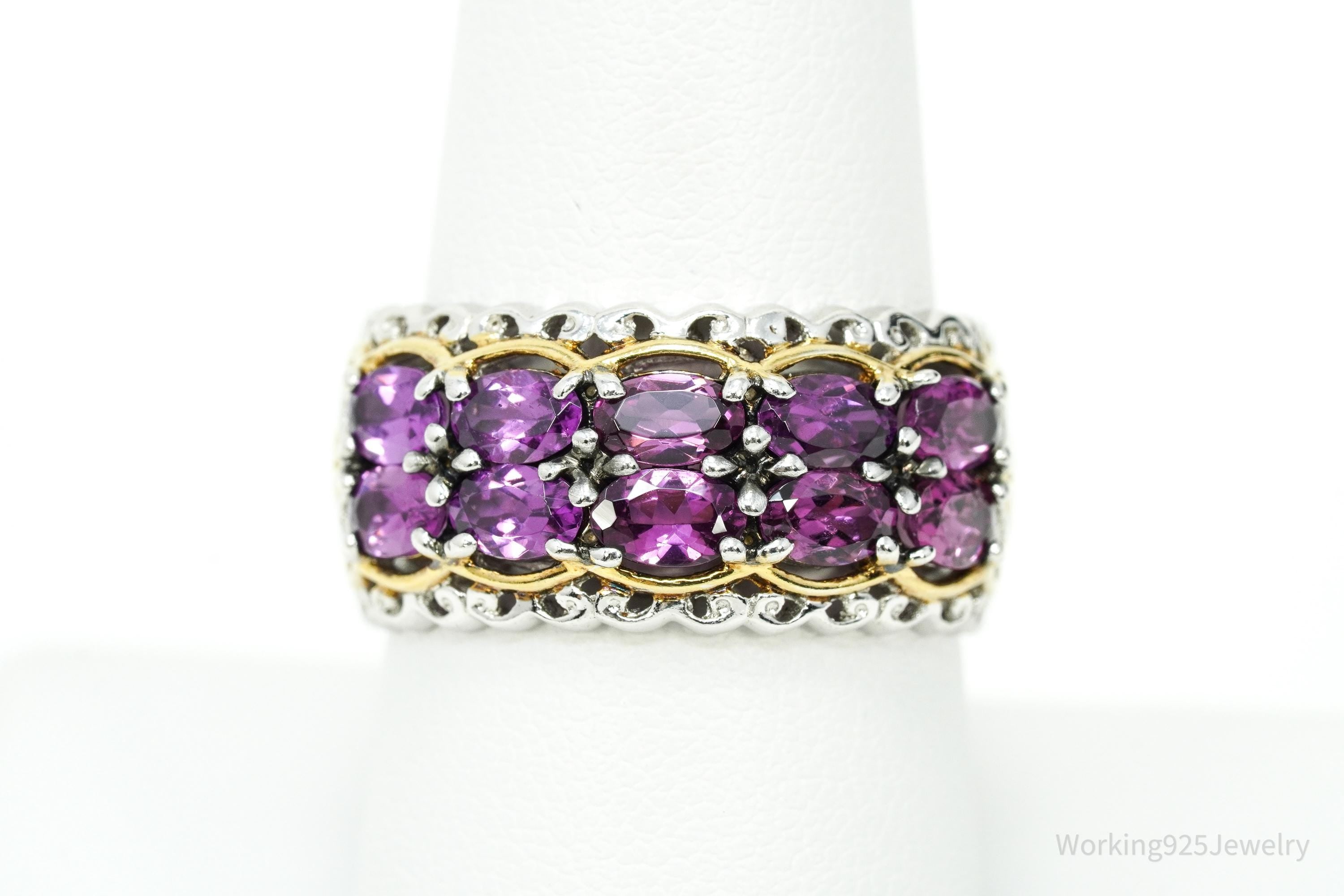 Michael Valitutti Rhodolite Garnet 18K Gold Palladium Sterling Silver Ring Size 8.25