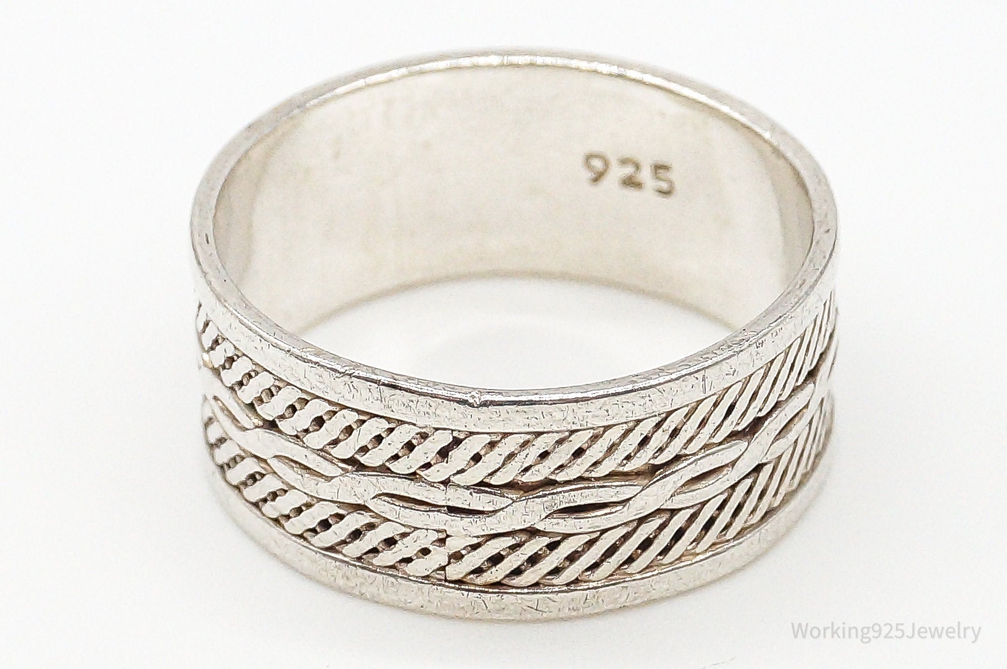 Vintage Weave Braid Rope Sterling Silver Band Ring - Size 8.25