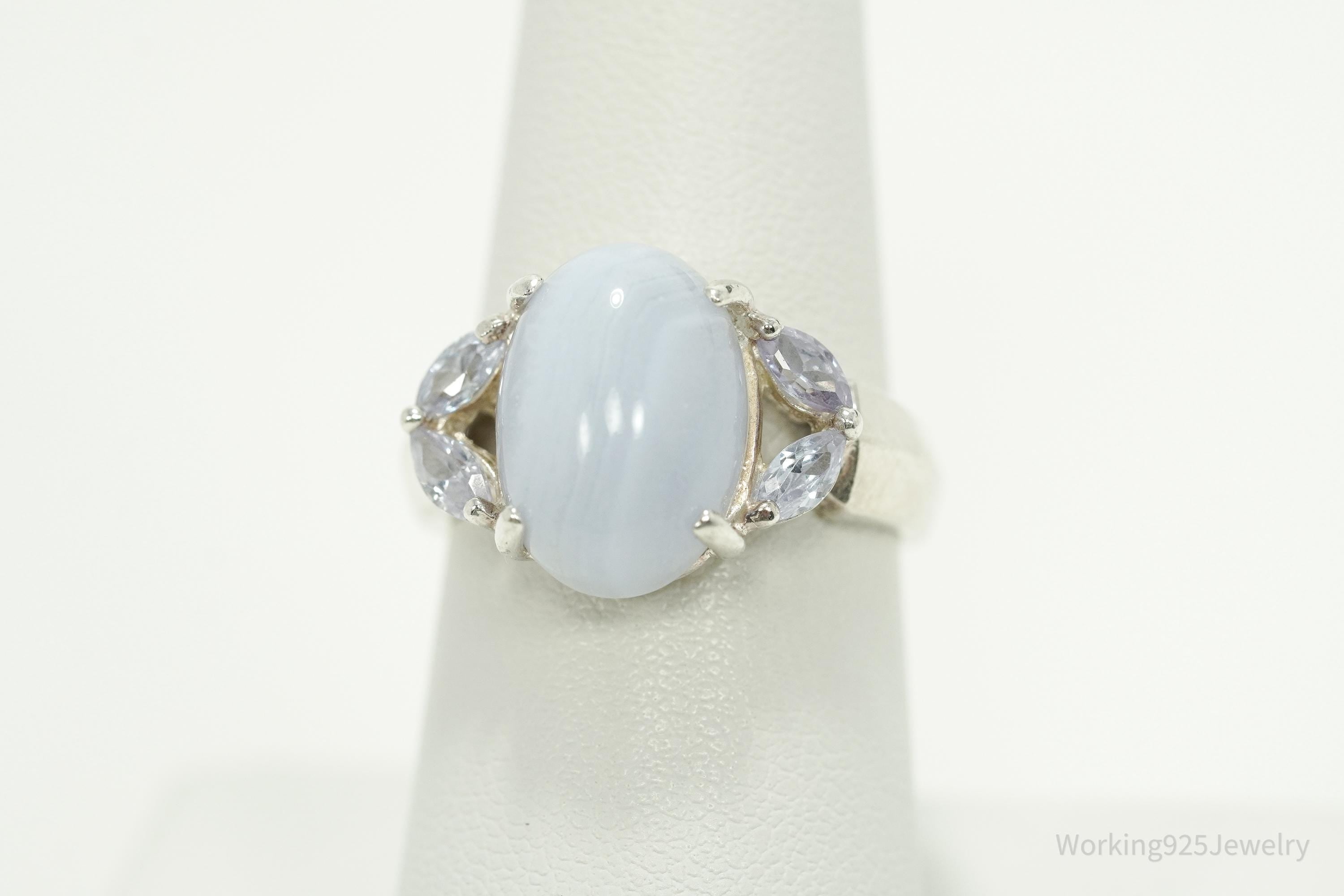 Vintage Blue Lace Agate & Tanzanite Sterling Silver Ring - Size 7.5