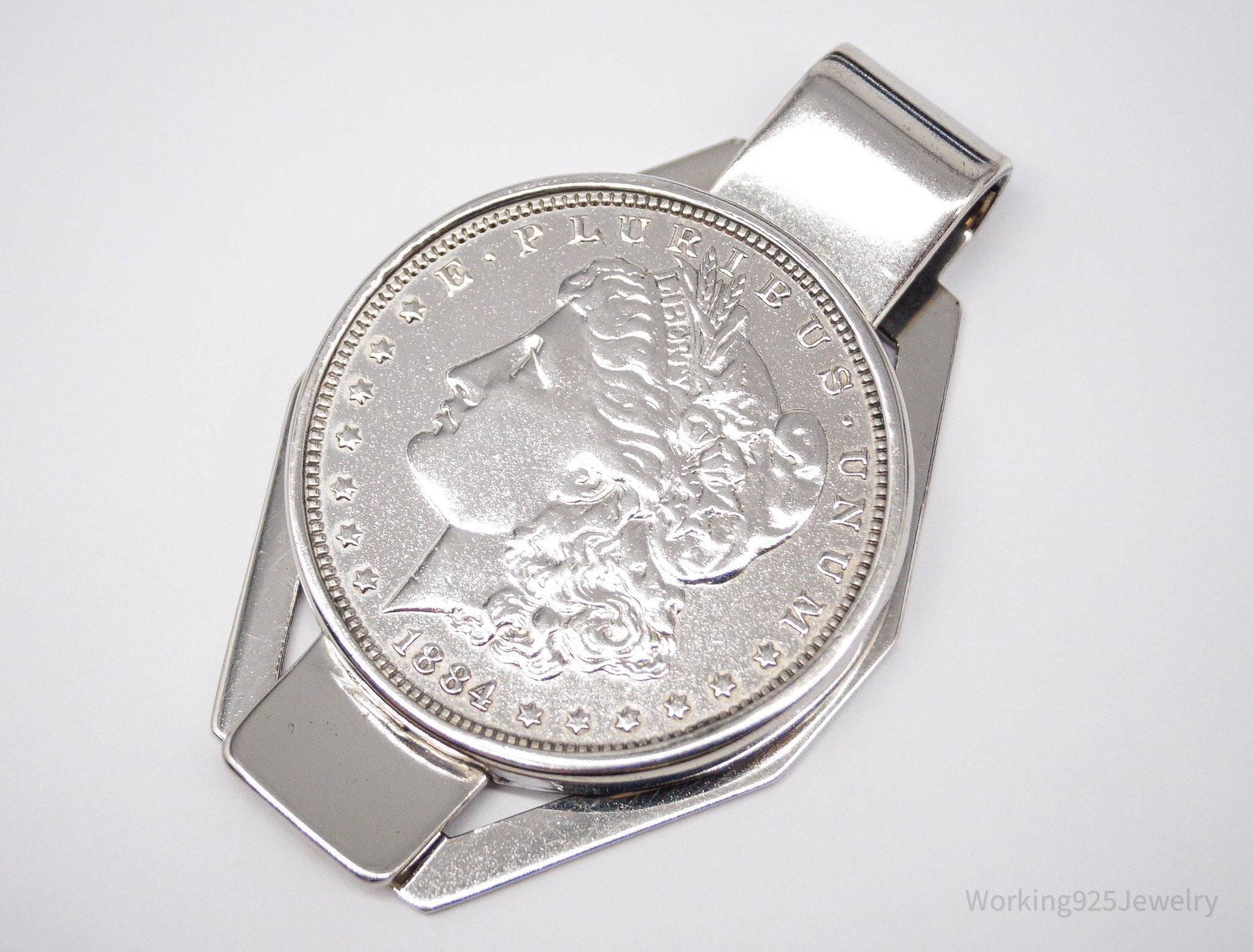 Antique 1884 Morgan Silver Dollar Coin Sterling Silver Money Clip