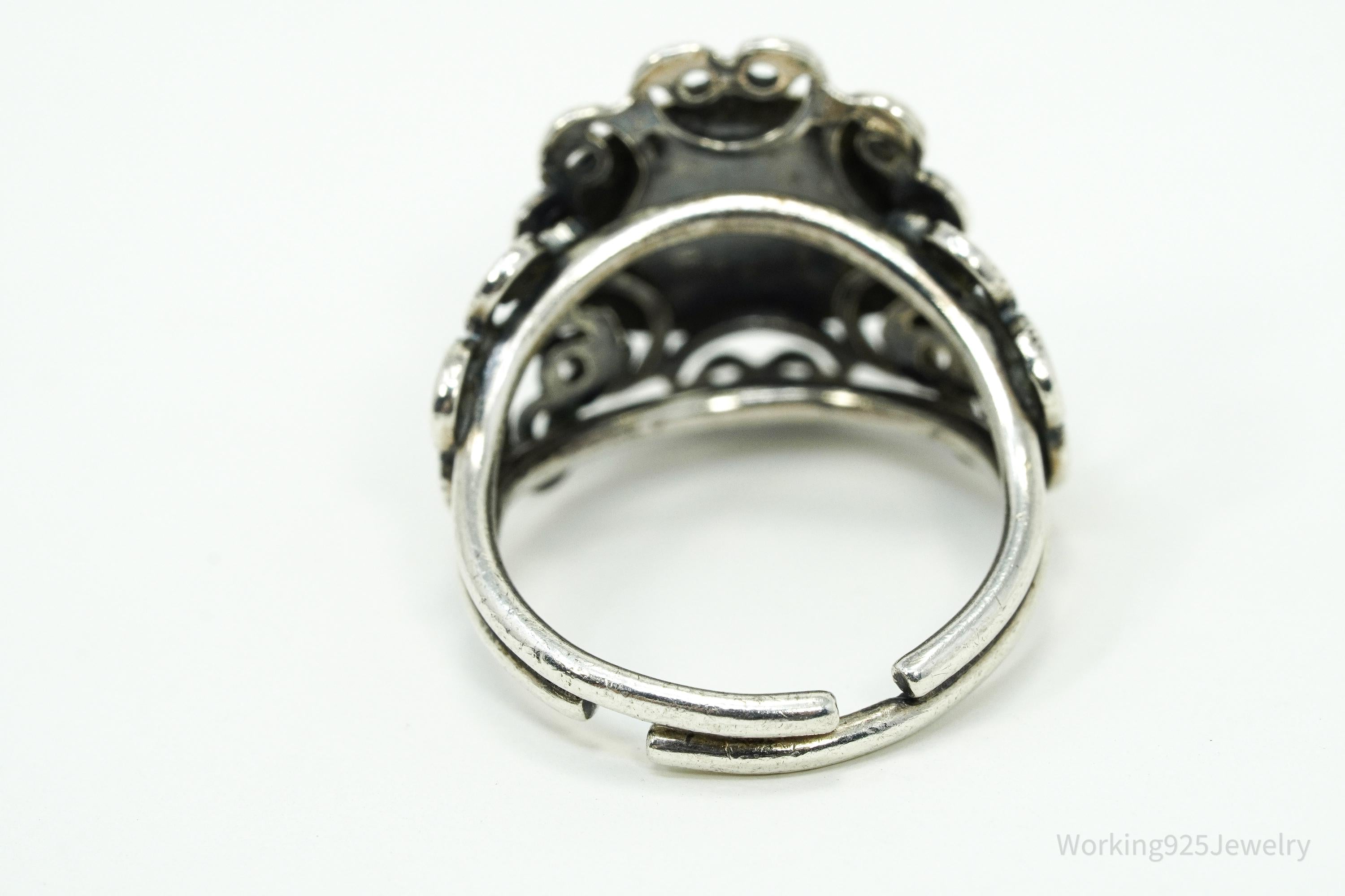 Vintage Designer Beau Filigree Sterling Silver Ring - Adjustable Size 6.25