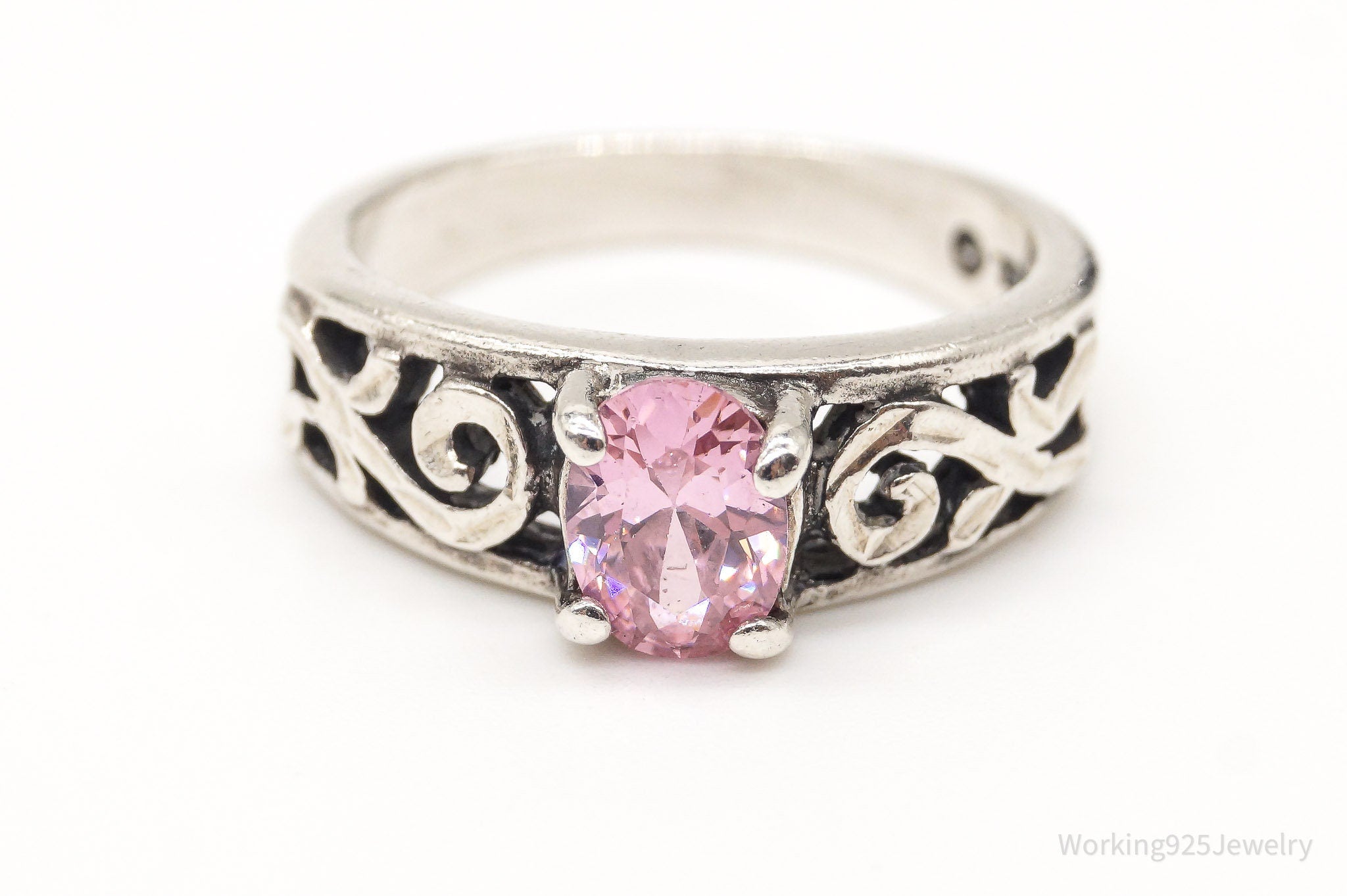 Vintage WMCO Pink Cubic Zirconia Sterling Silver Ring - Size 6