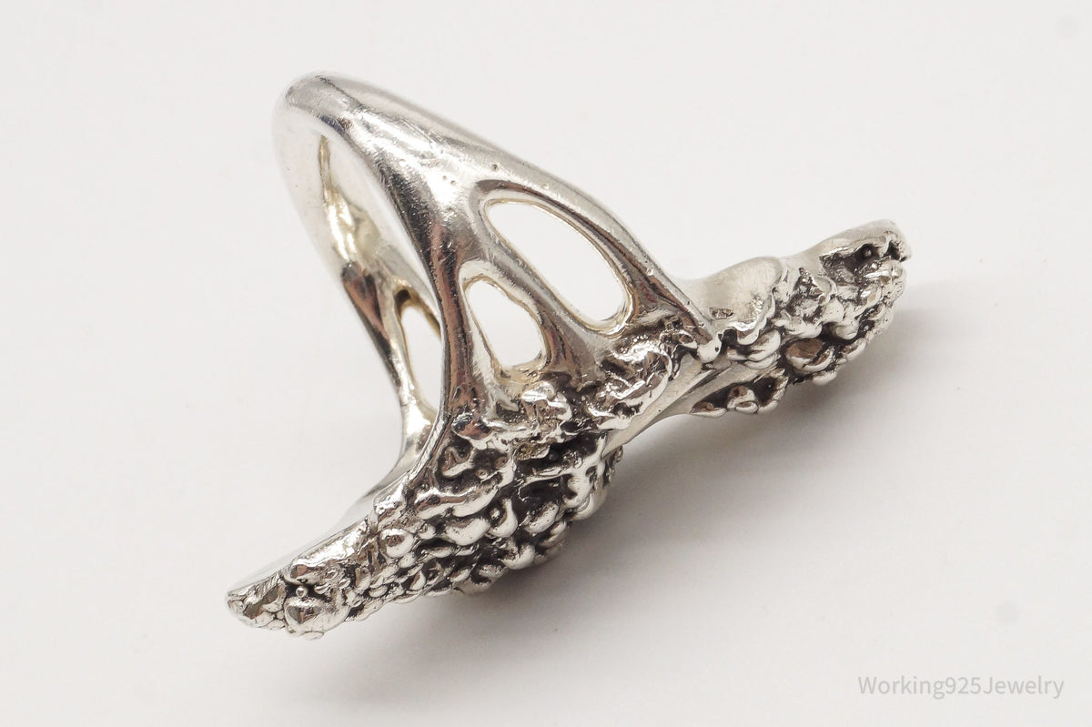 Long Vintage Mid Century Brutalist Silver Ring - Size 6.5