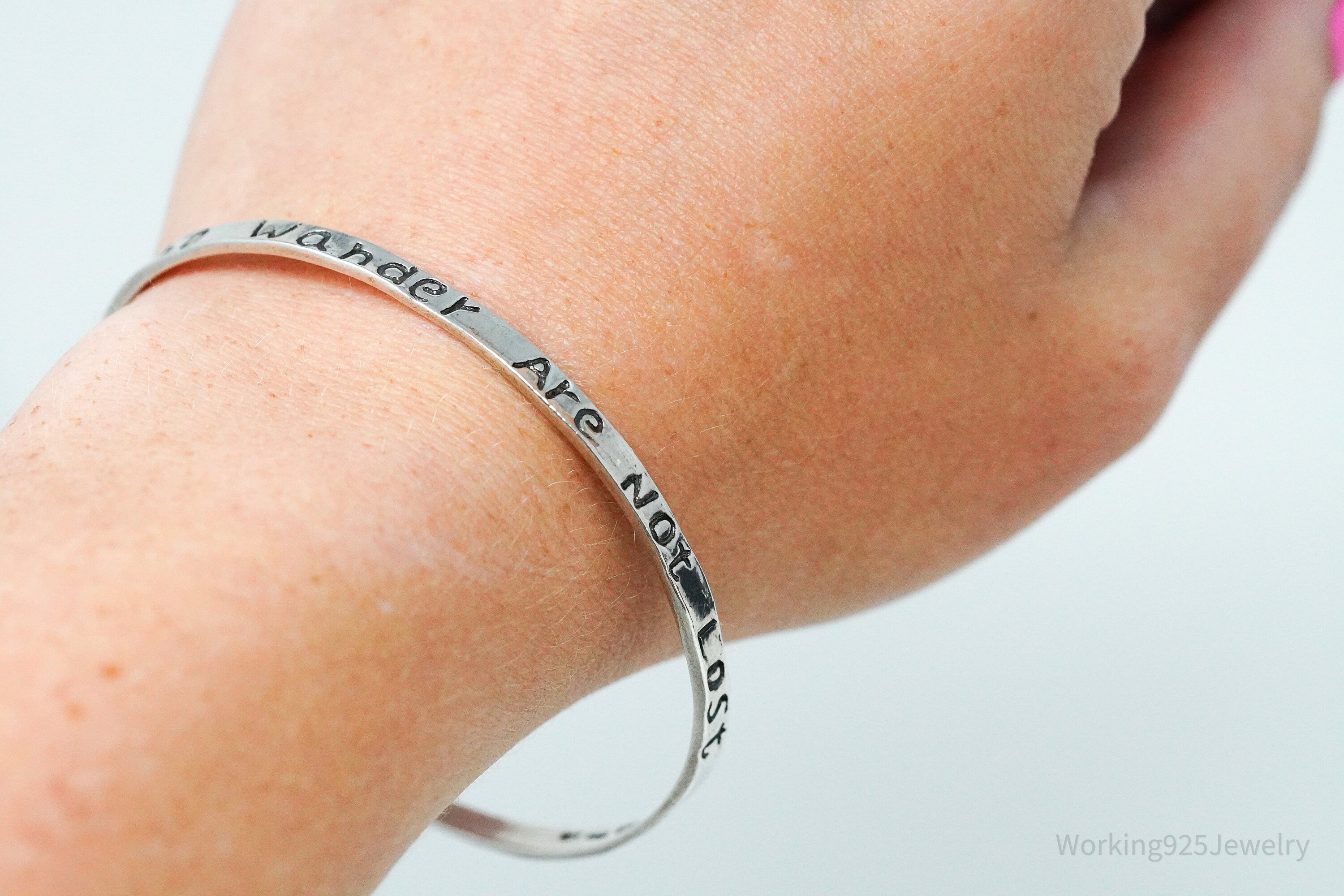 Vintage Didae "All Who Wander Are Not Lost" Sterling Silver Bracelet 7 5/8"