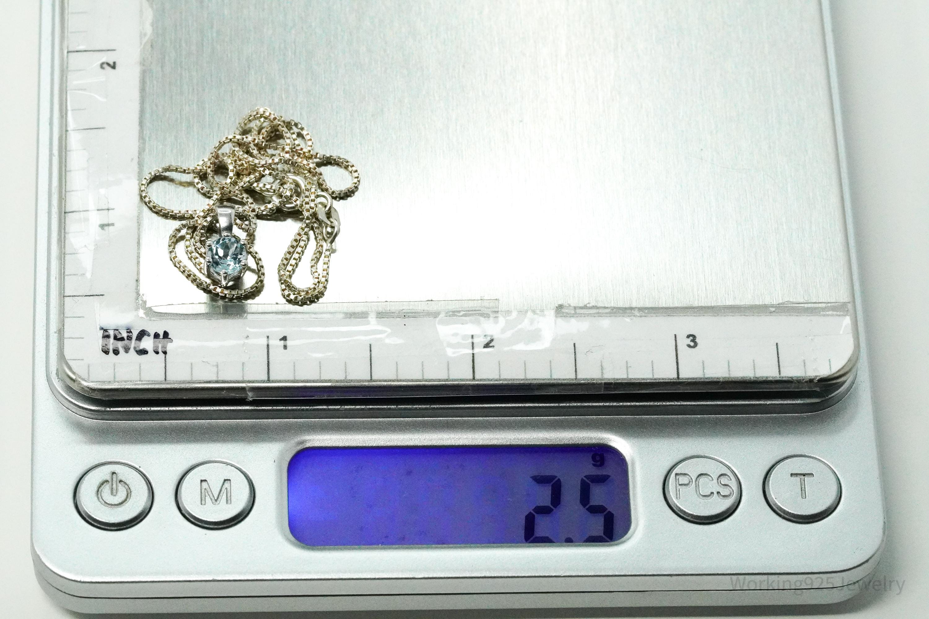 Vintage RJ Blue Topaz Sterling Silver Necklace 18"