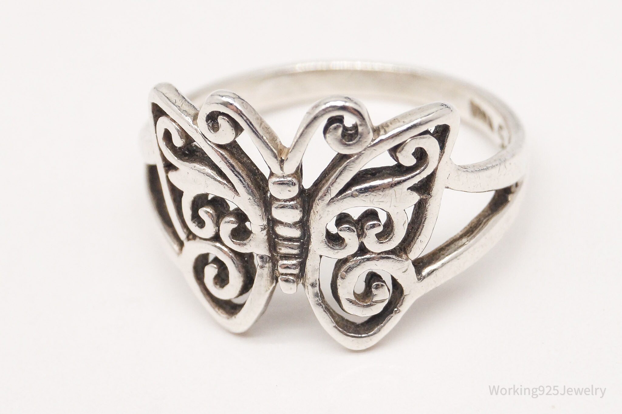 Vintage Butterfly Swirls Sterling Silver Ring - Size 9.25