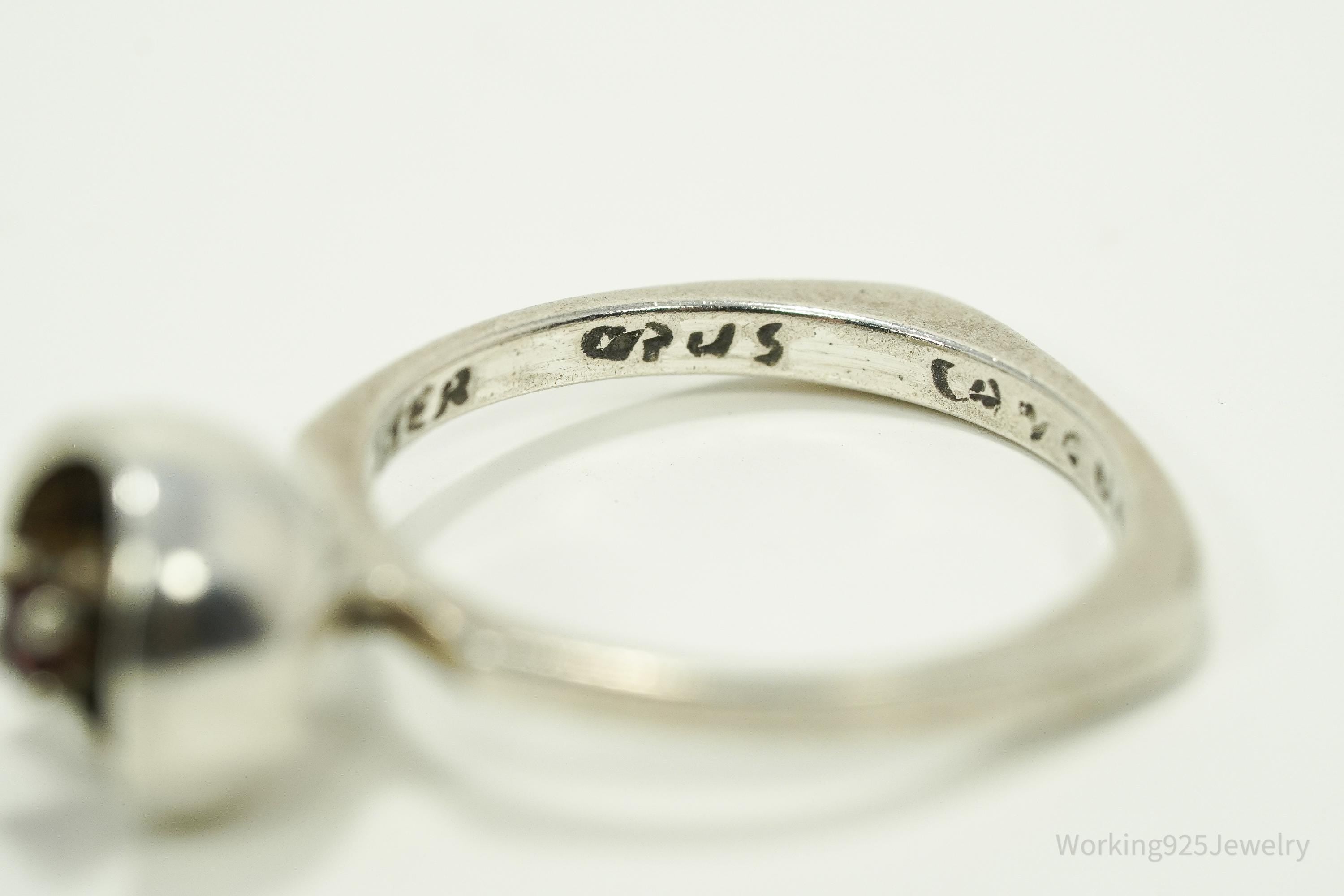 RARE Vintage Mid Century Modernist OPUS Garnet Sterling Silver Ring - Size 6