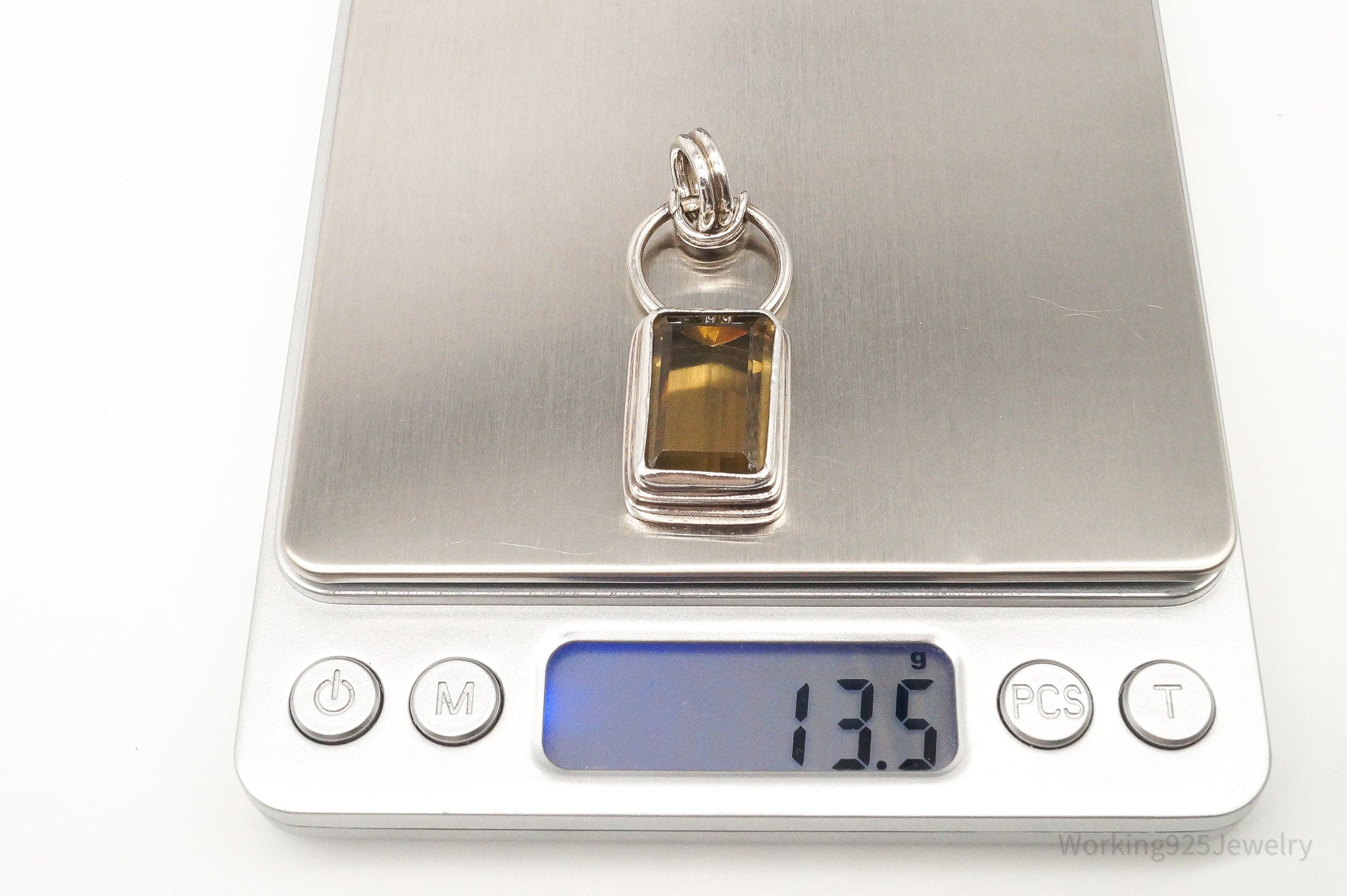 Vintage Large Smoky Topaz Sterling Silver Pendant