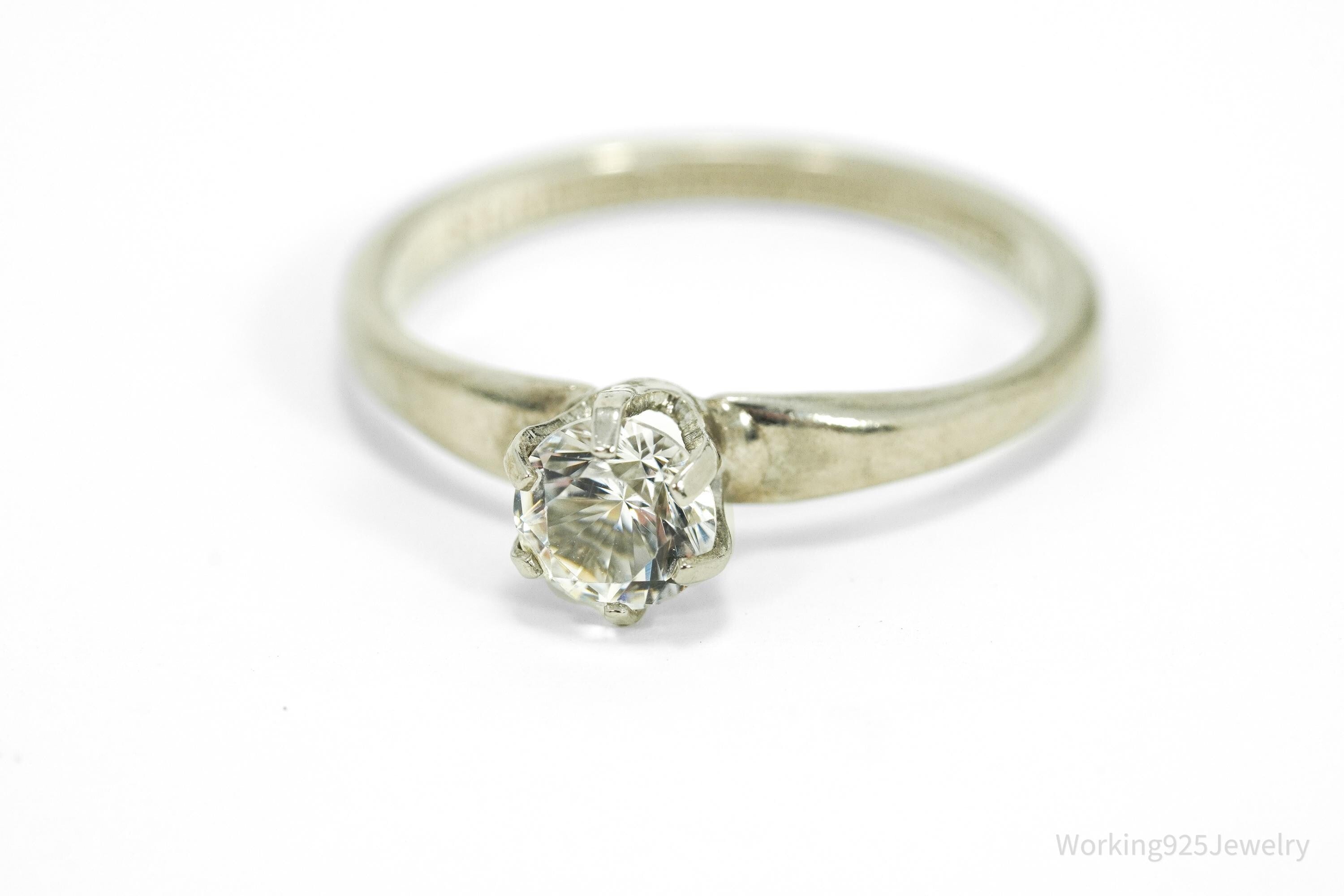 Vintage Designer Cubic Zirconia Sterling Silver Ring Size 7.75