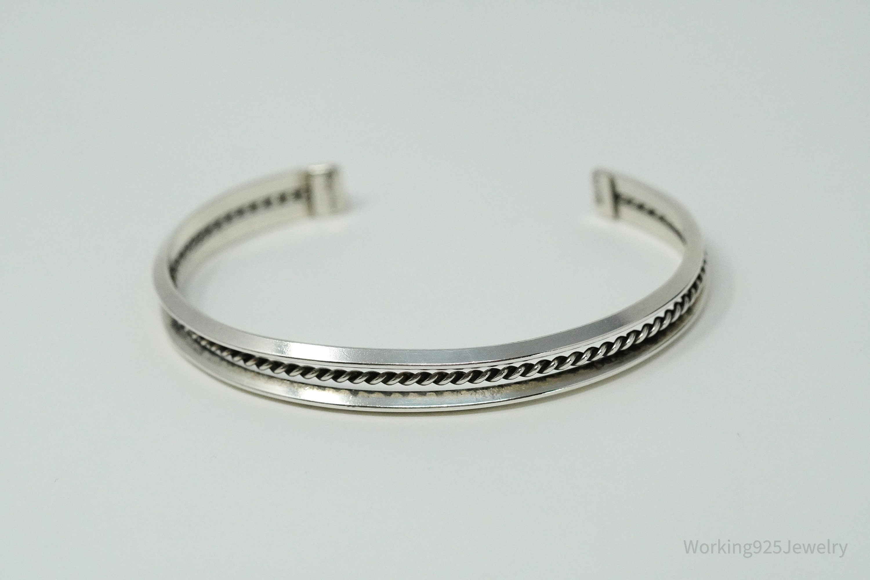 Vintage Native American Tahe Sterling Silver Rope Cable Cuff Bracelet - 6.5"