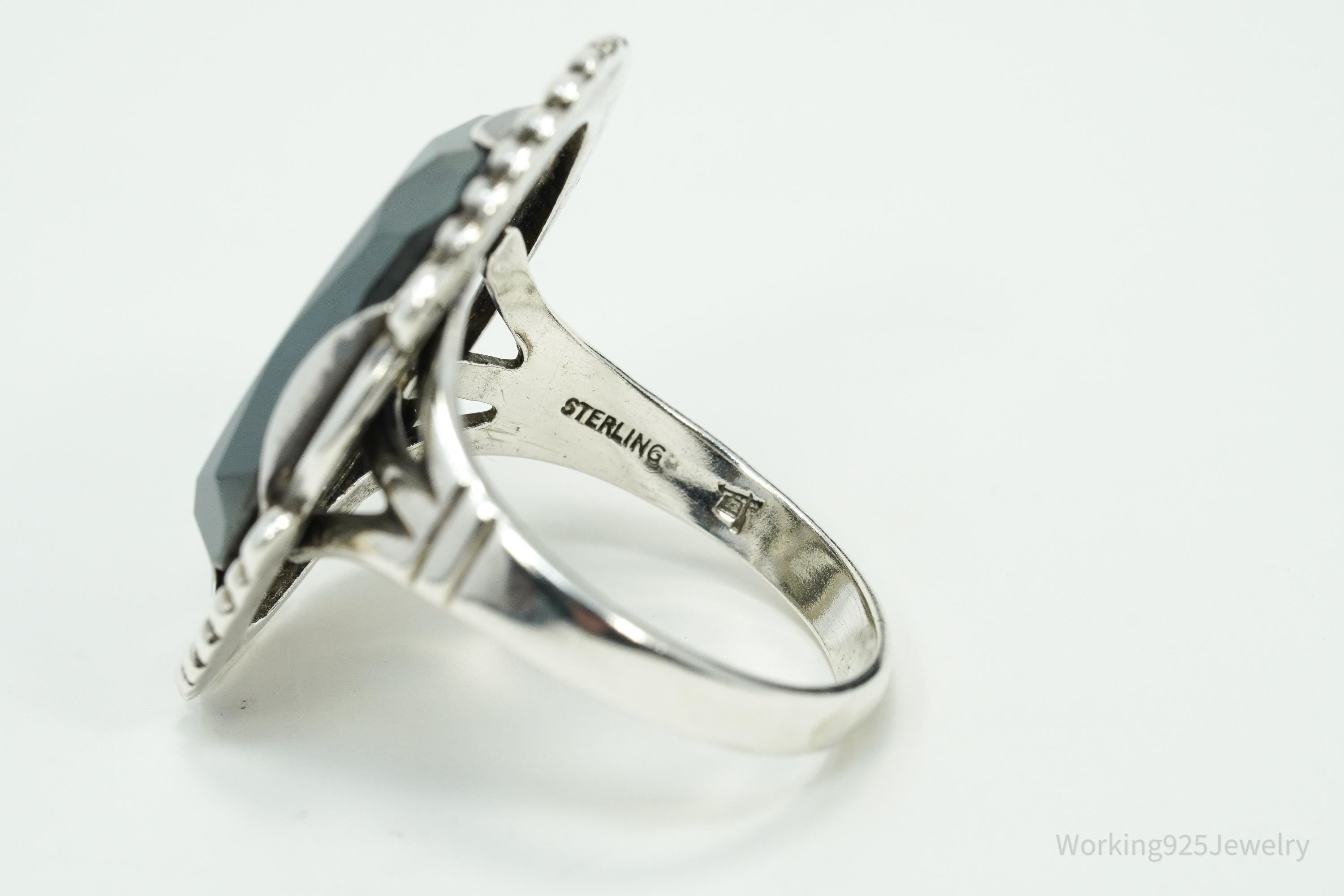 Vintage Native Bell Trading Post Hematite Sterling Silver Ring - Size 10