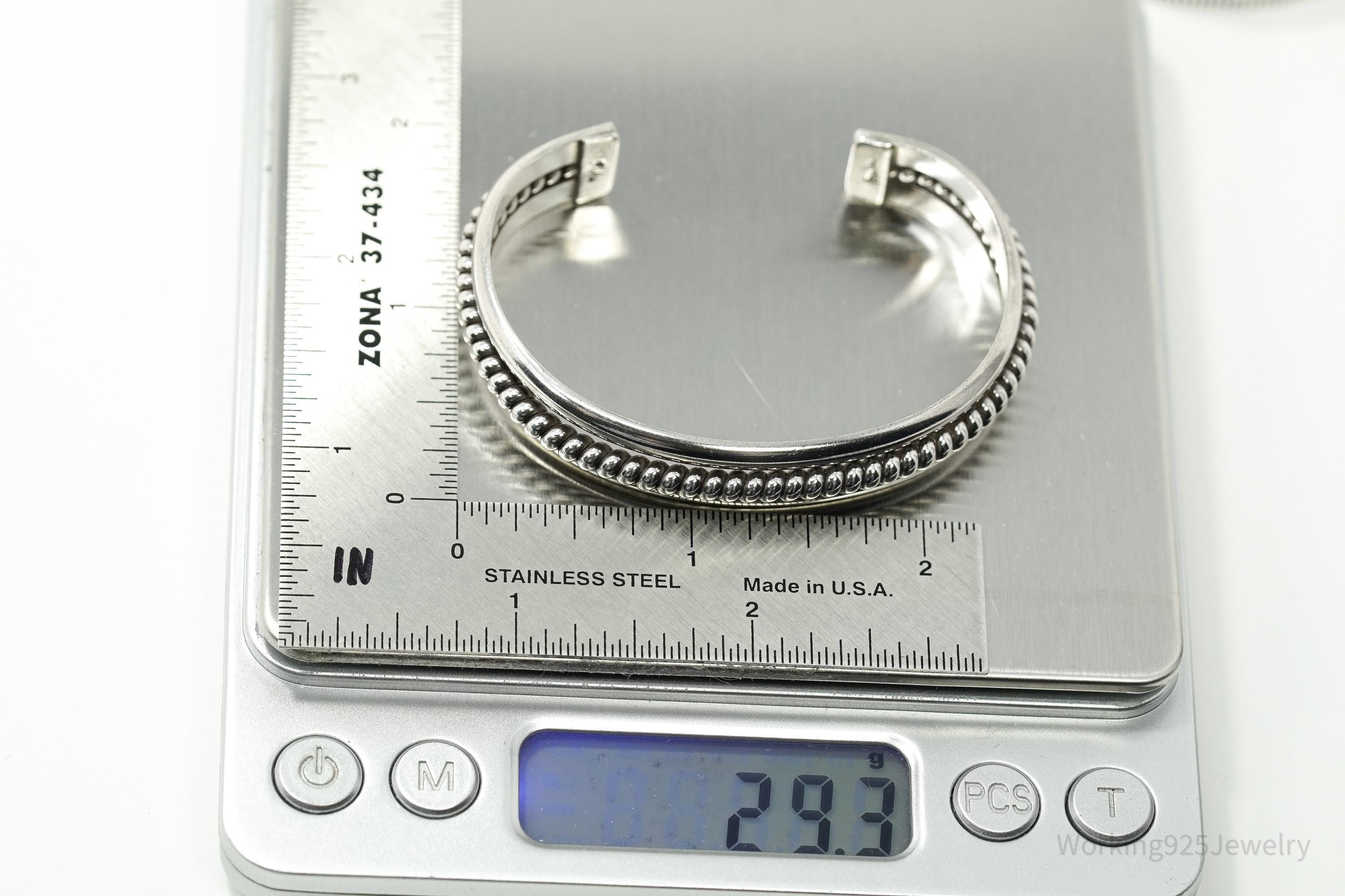 Vintage Native American Tahe Sterling Silver Rope Cable Cuff Bracelet - 6 1/8"