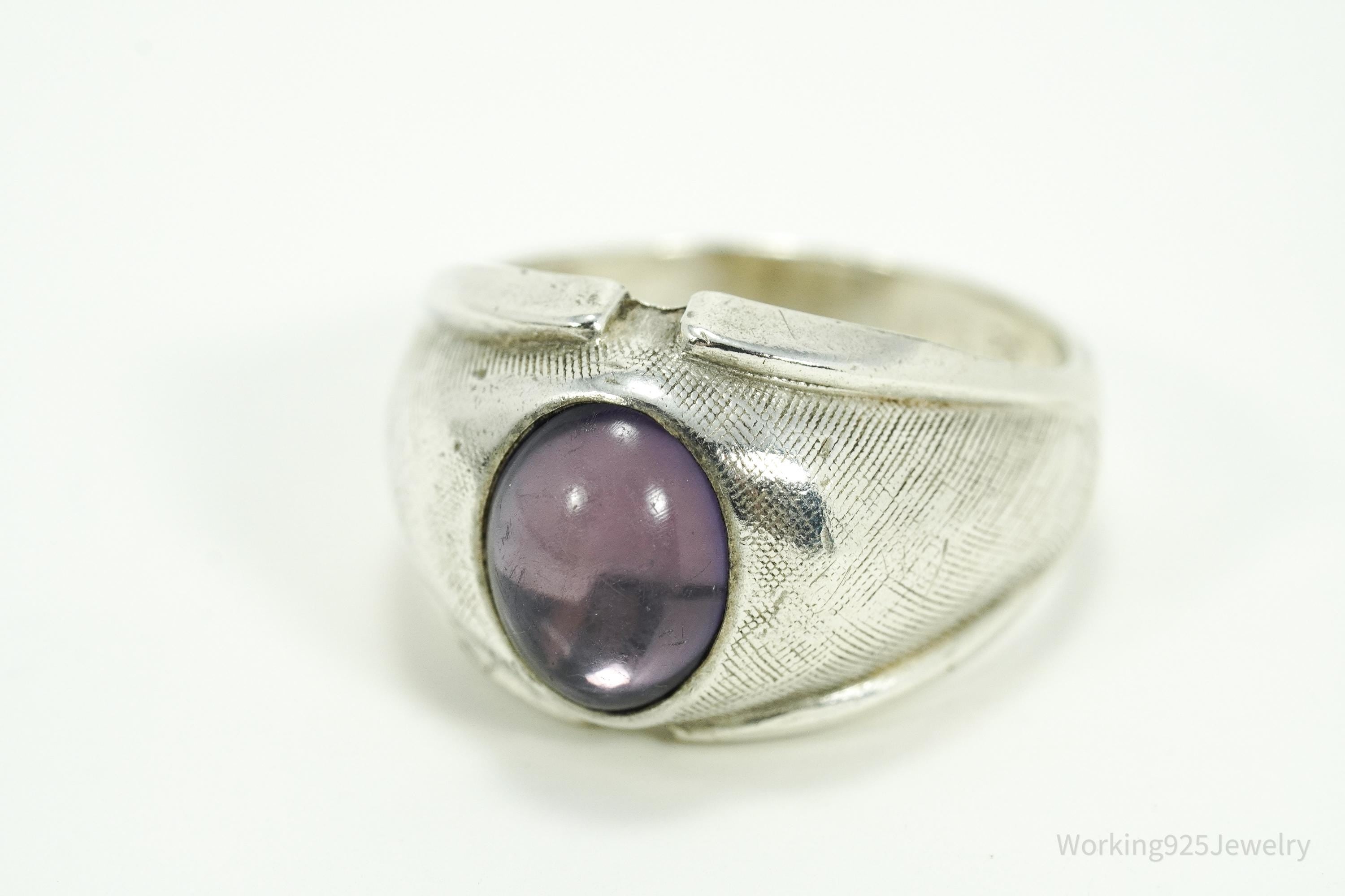 Vintage Vargas Co Amethyst Sterling Silver Cigar Ring - Size 8.75