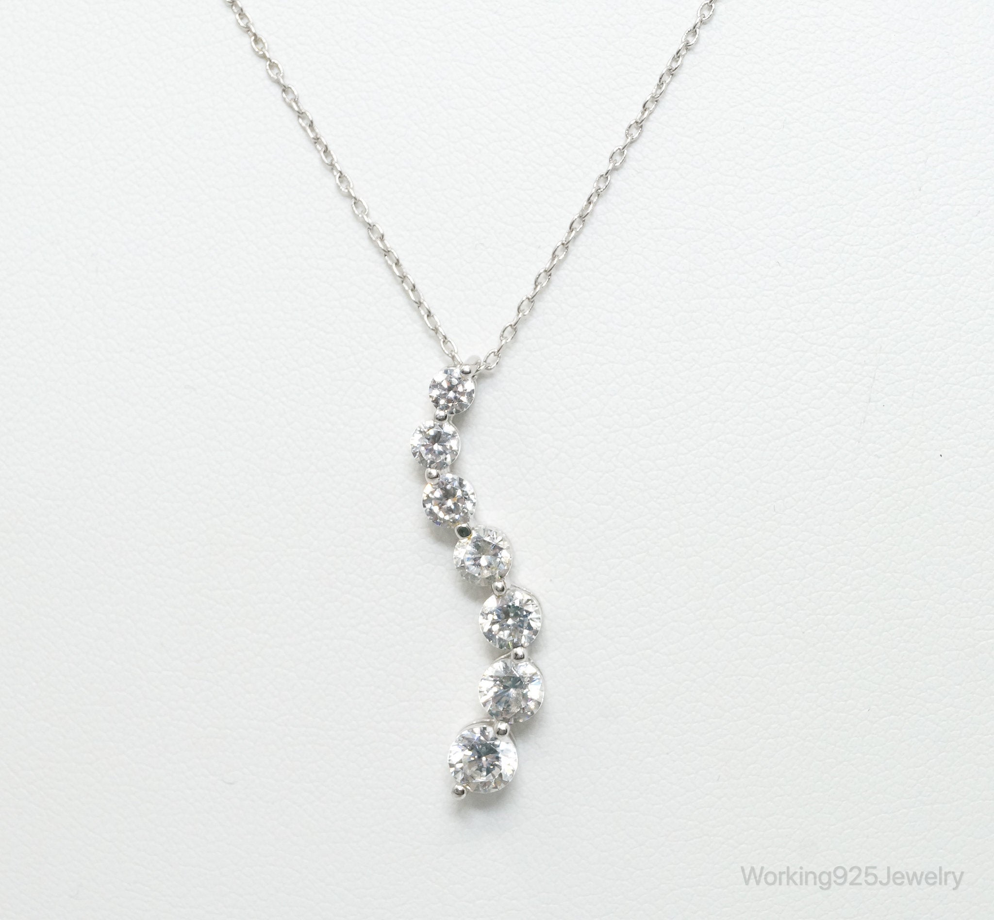 Vintage Cubic Zirconia Journey Necklace Sterling Silver - 18 Inch Chain