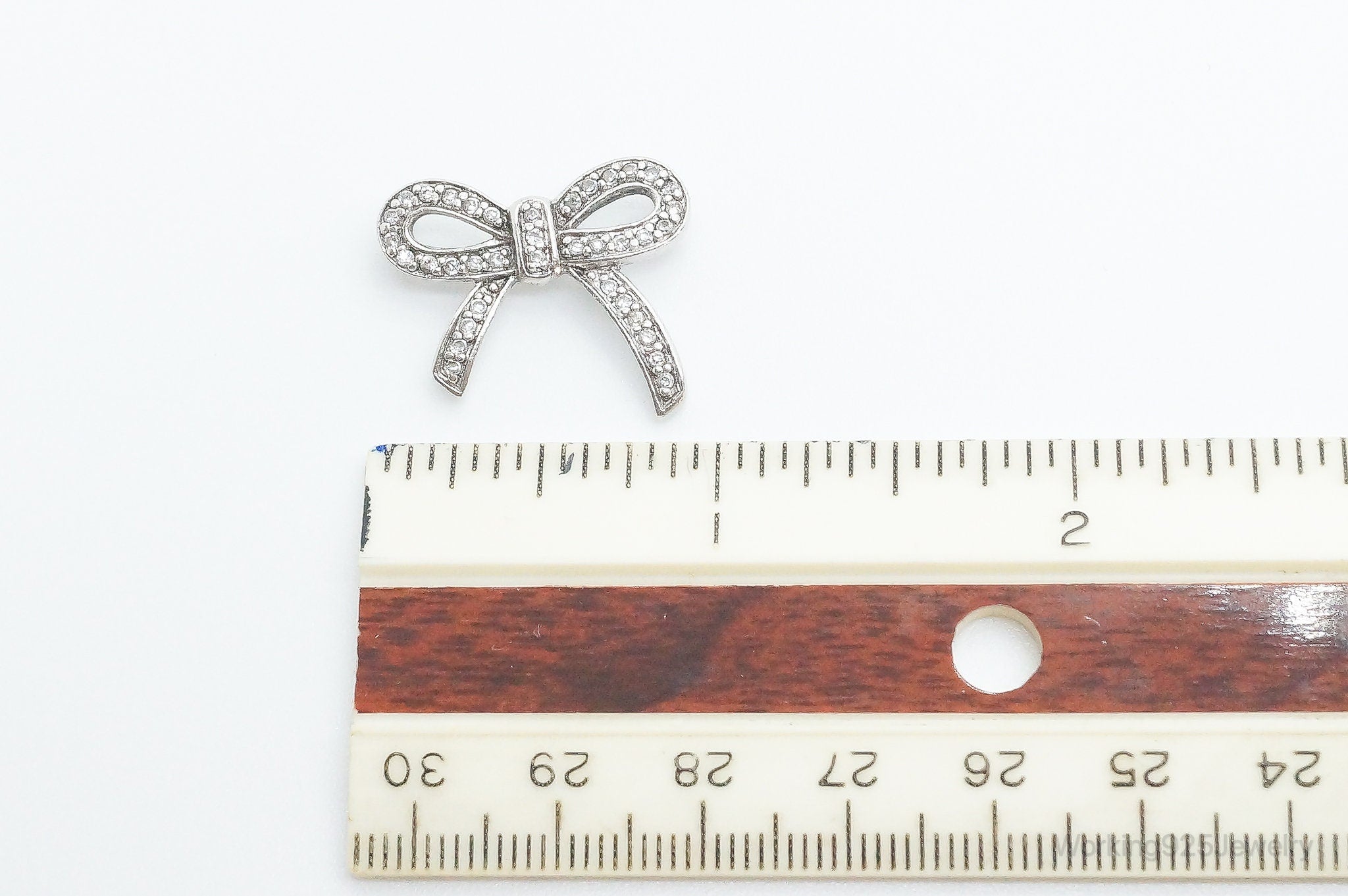 Vintage FAS Cubic Zirconia Bow Sterling Silver Necklace Pendant