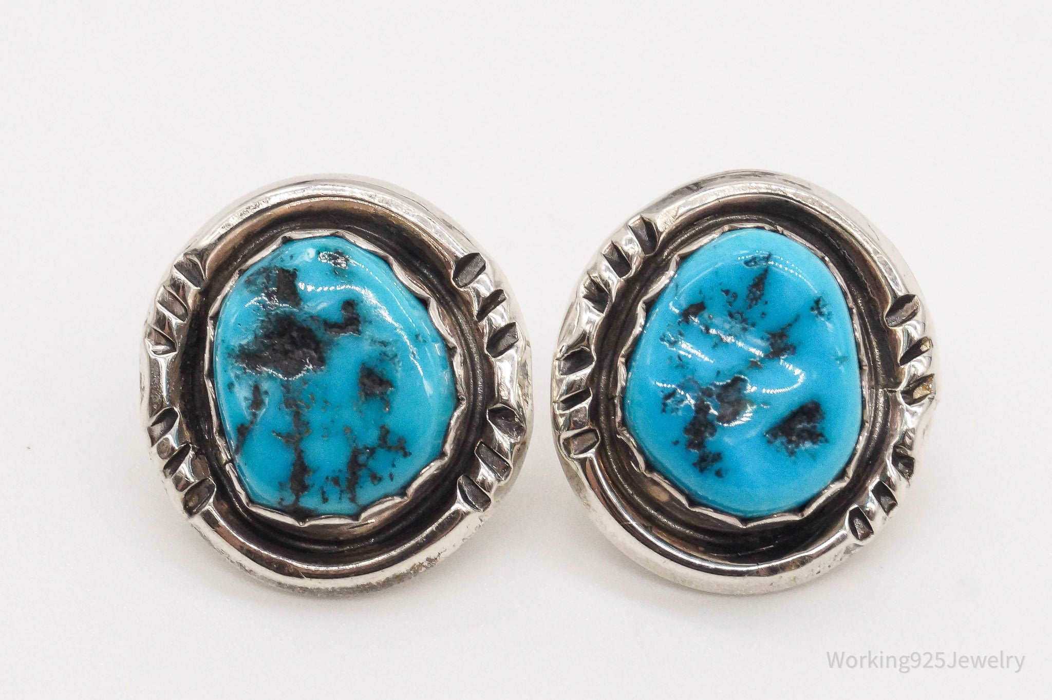 Vintage Native American RB Turquoise Sterling Silver Earrings