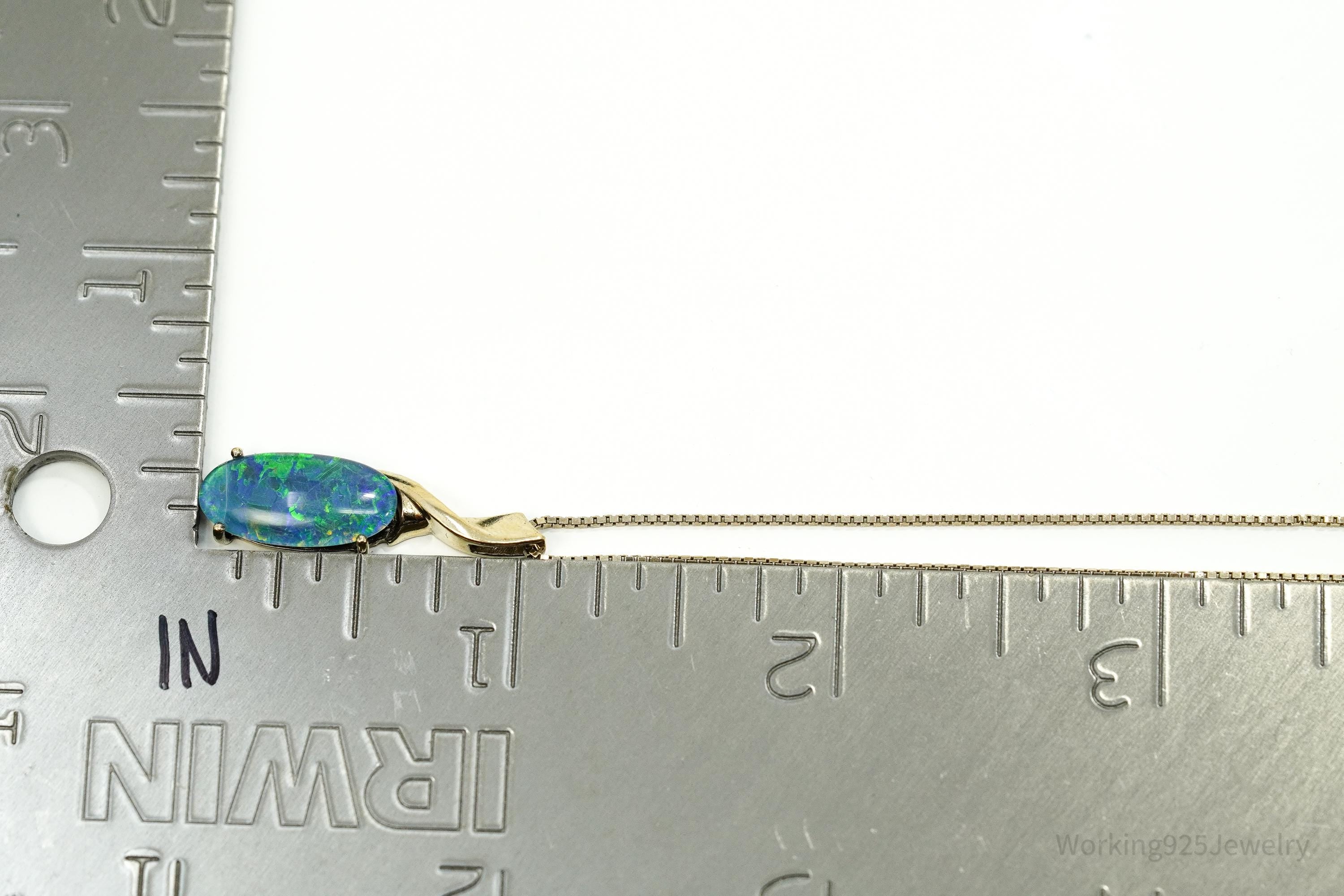 Vintage Blue Opal Triplet Gold Vermeil Sterling Silver Necklace 18"