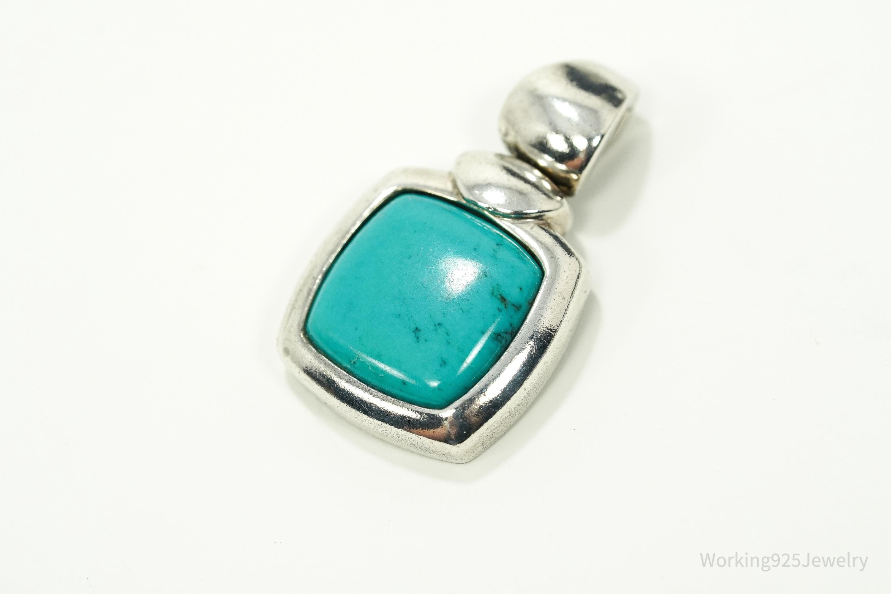 Vintage Blue Turquoise Sterling Silver Pendant 1.25"