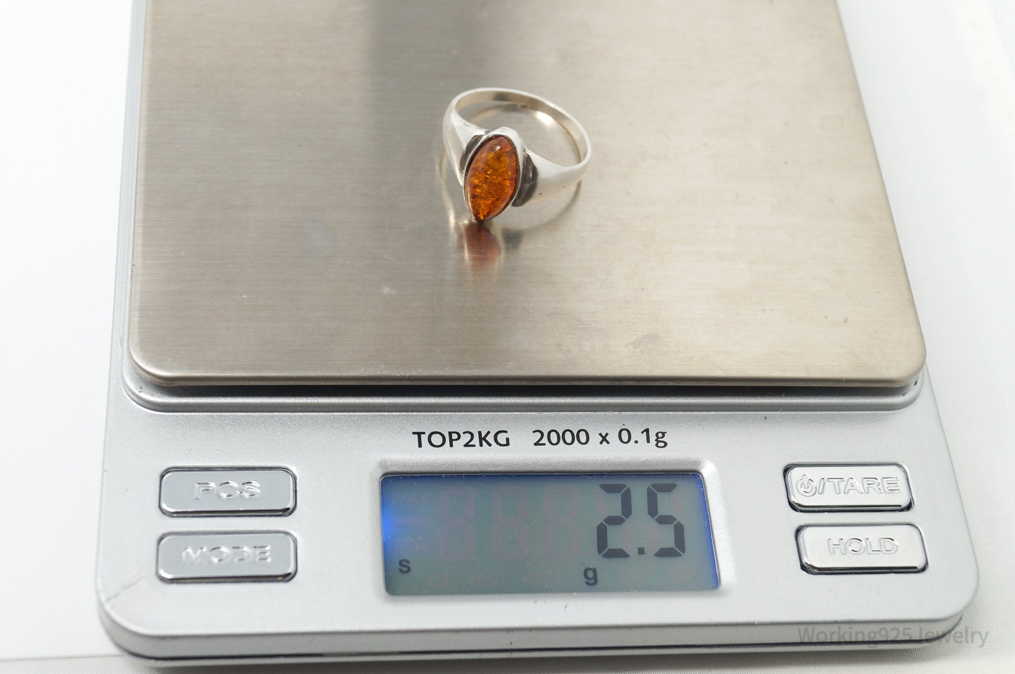 Vintage Modernist Amber Sterling Silver Statement Ring - Size 8