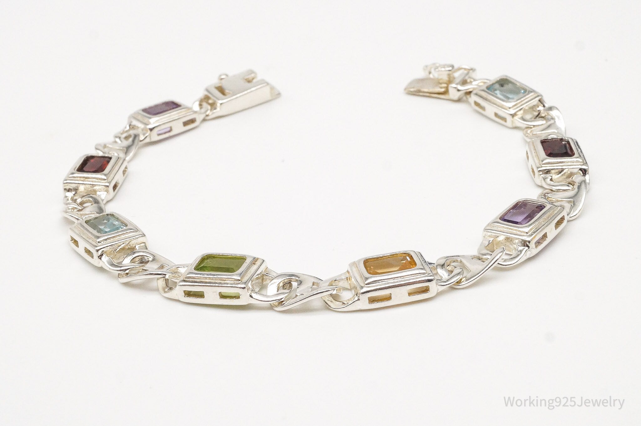 Vintage Multi Gemstone Sterling Silver Bracelet