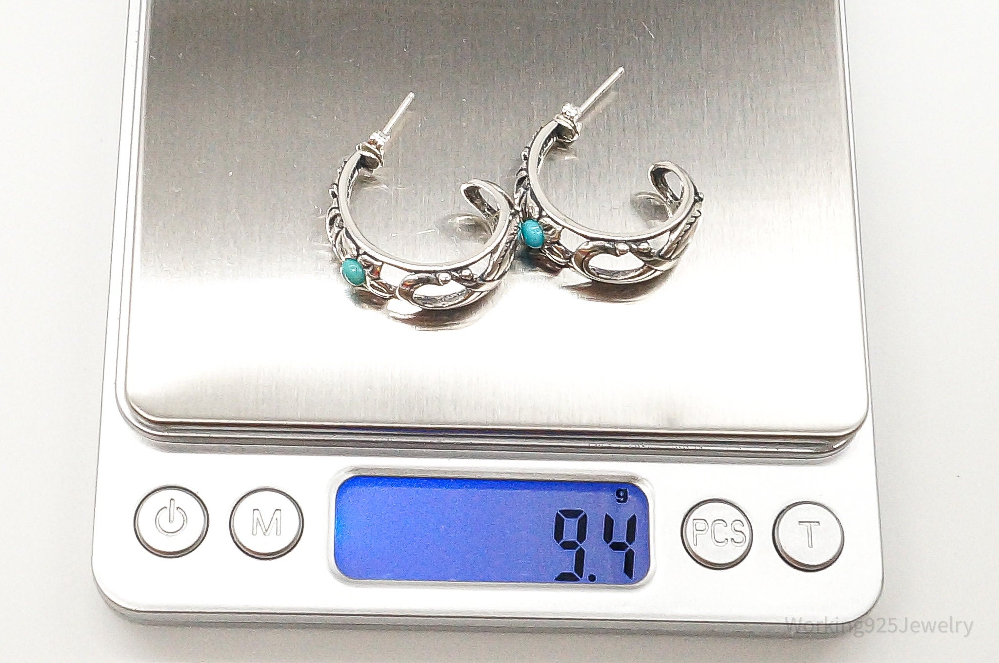 Western Designer Carolyn Pollack Turquoise Sterling Silver Hoop Earrings