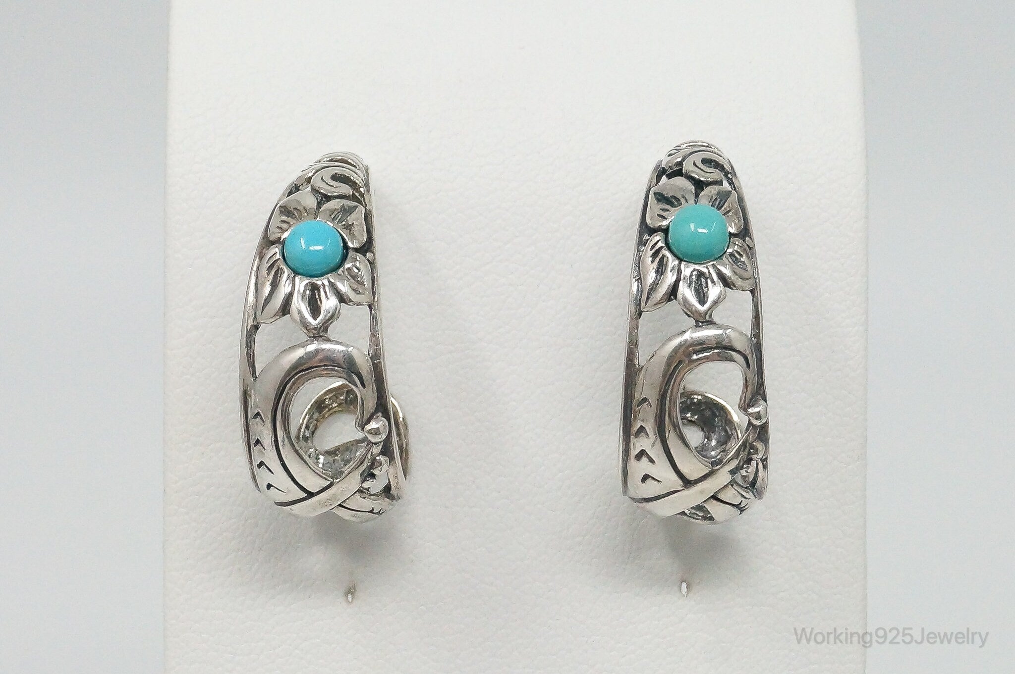 Western Designer Carolyn Pollack Relios Turquoise Sterling Silver Hoop Earrings