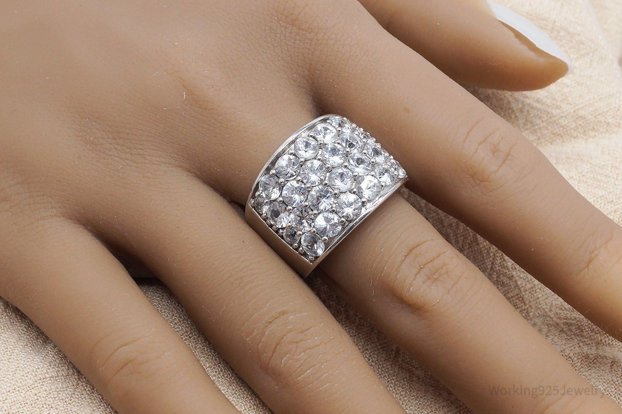 Vintage Cubic Zirconia Sterling Silver Band Ring - Size 9