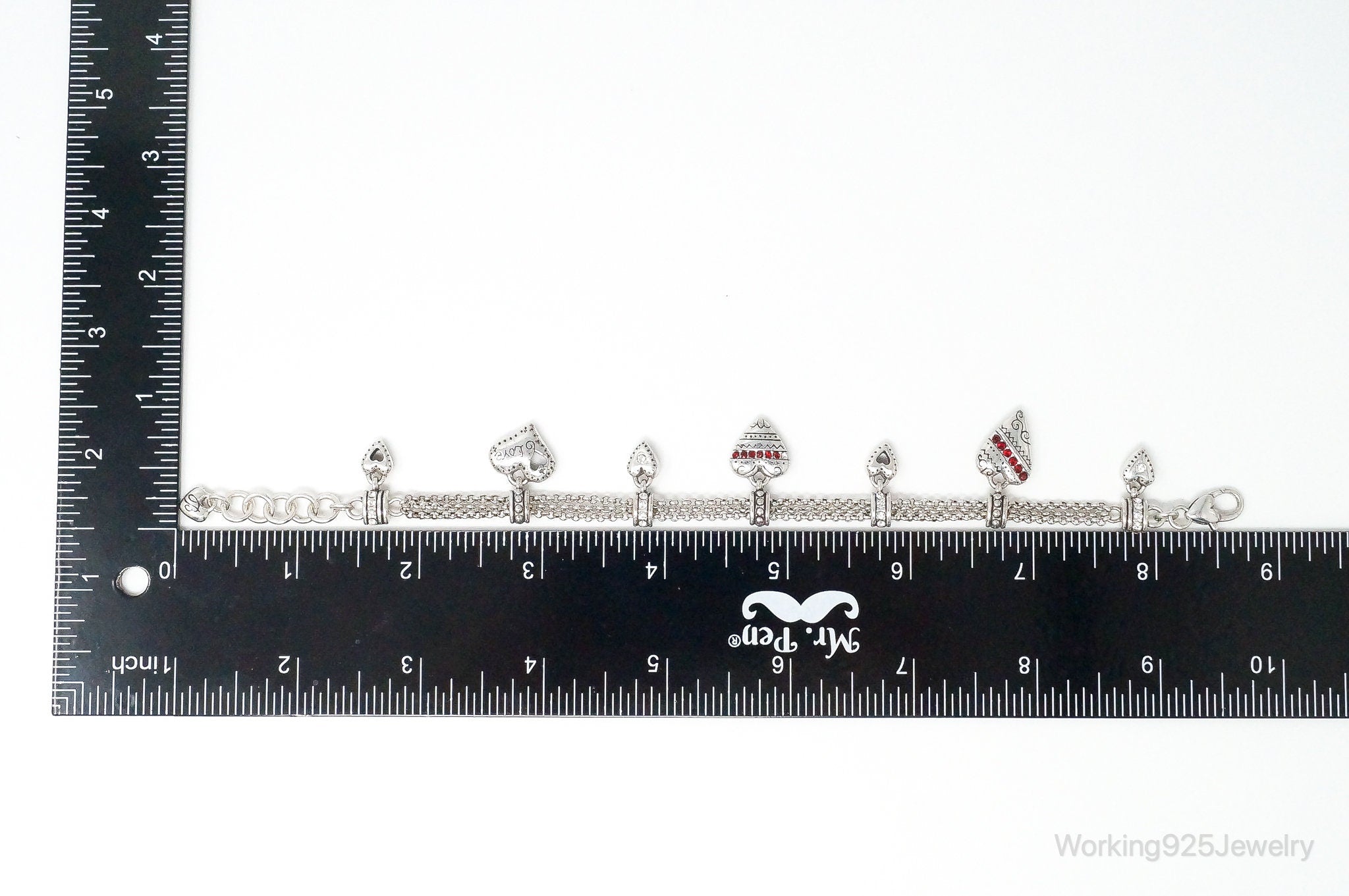 Designer Brighton Cubic Zirconia Heart Charms Sterling Silver Bracelet