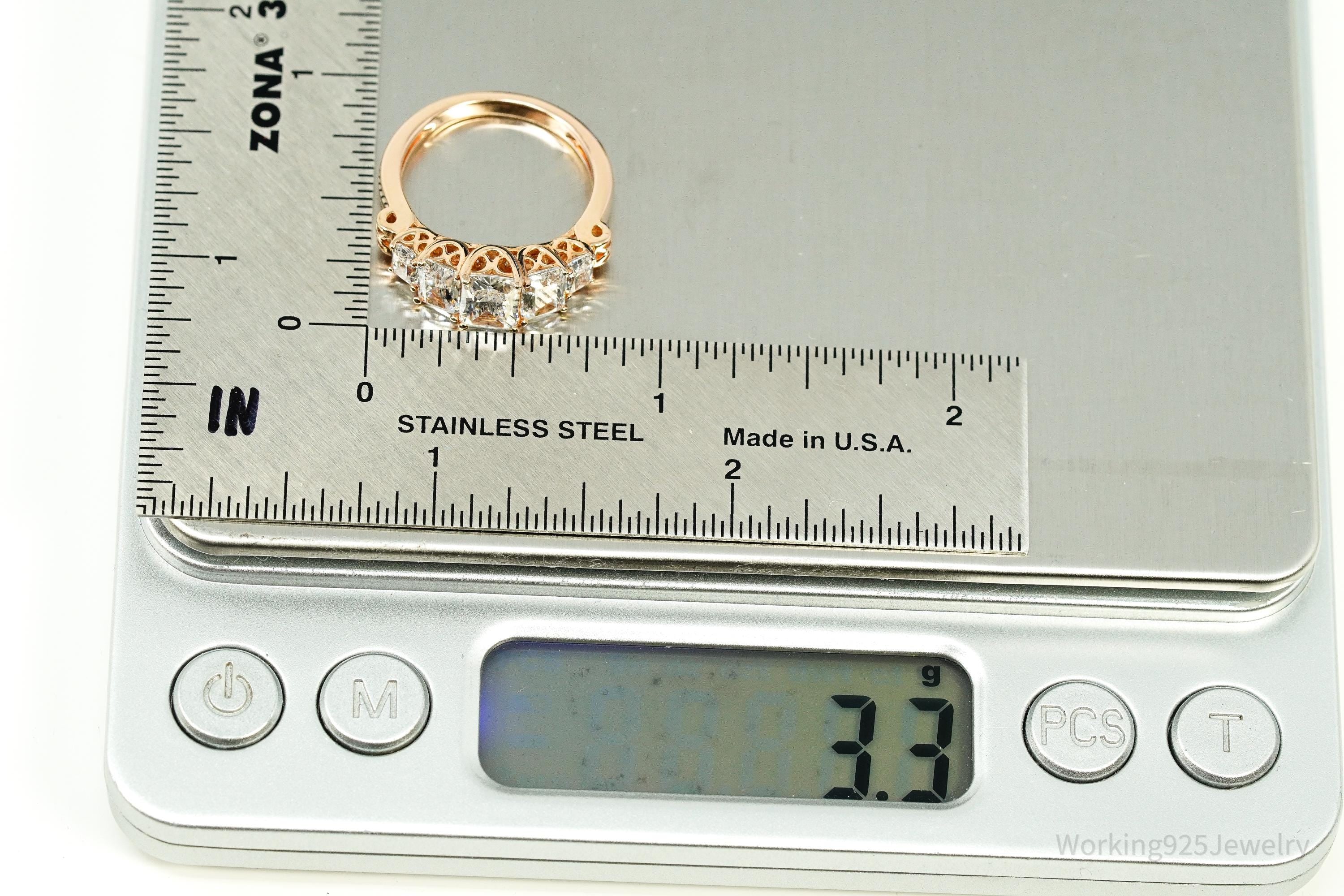 Vintage Cubic Zirconia Rose Gold Vermeil Sterling Silver Ring - Size 6.25