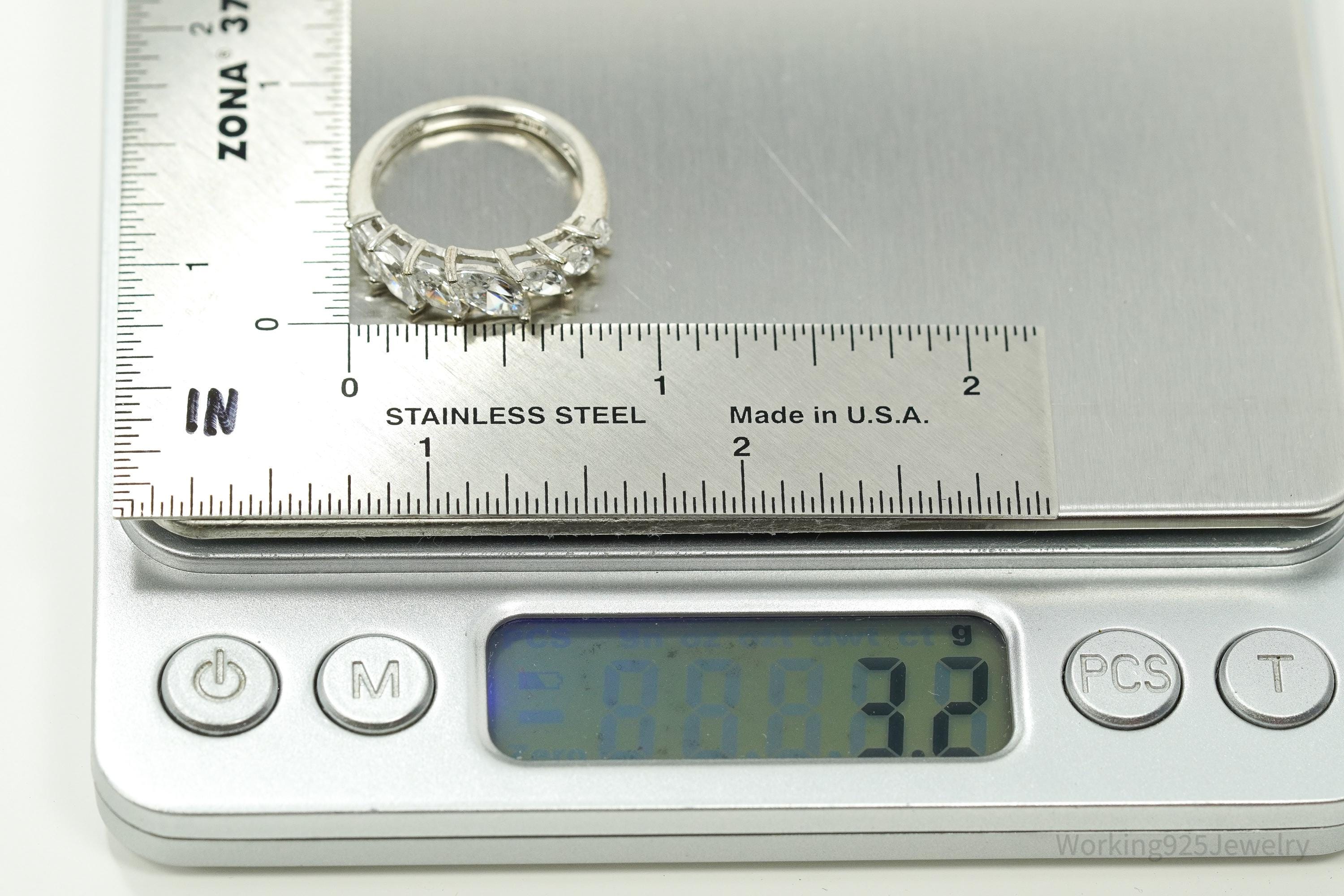 Vintage Cubic Zirconia Platinum Clad Sterling Silver Ring - Size 7