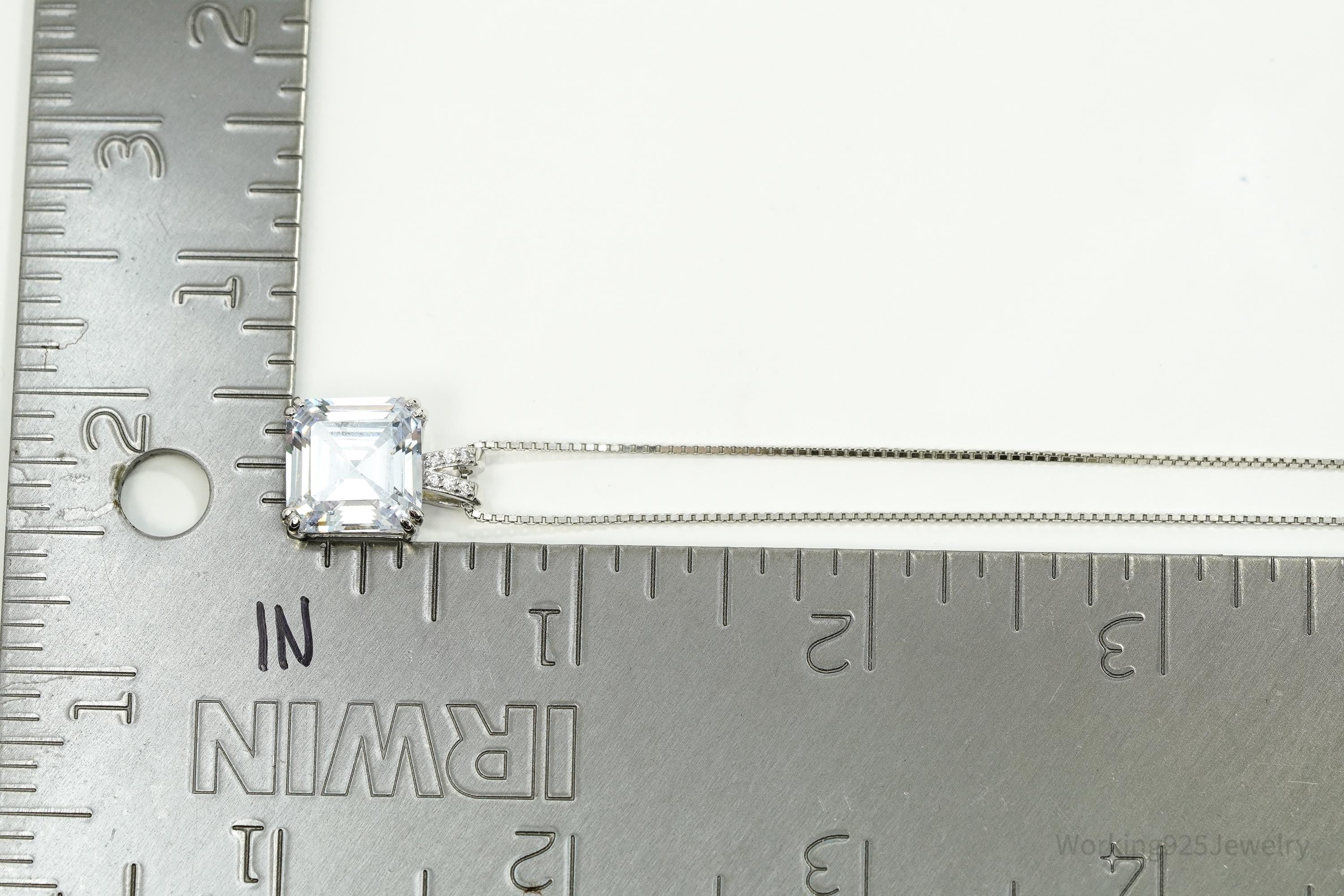 Vintage Bradford Exchange Large Cubic Zirconia Sterling Silver Necklace 20"