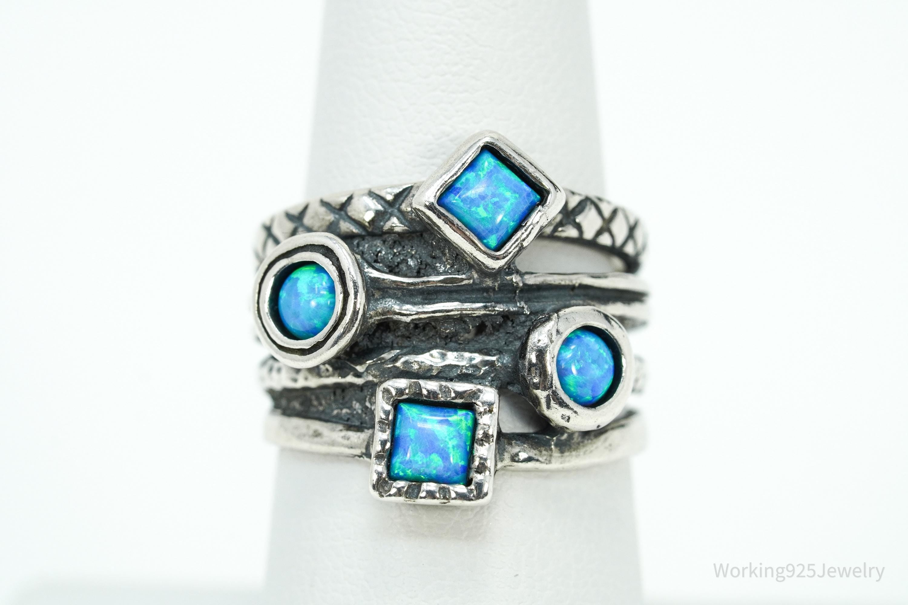Vintage Shablool Didae Israel Blue Opal Sterling Silver Ring - Size 7.25