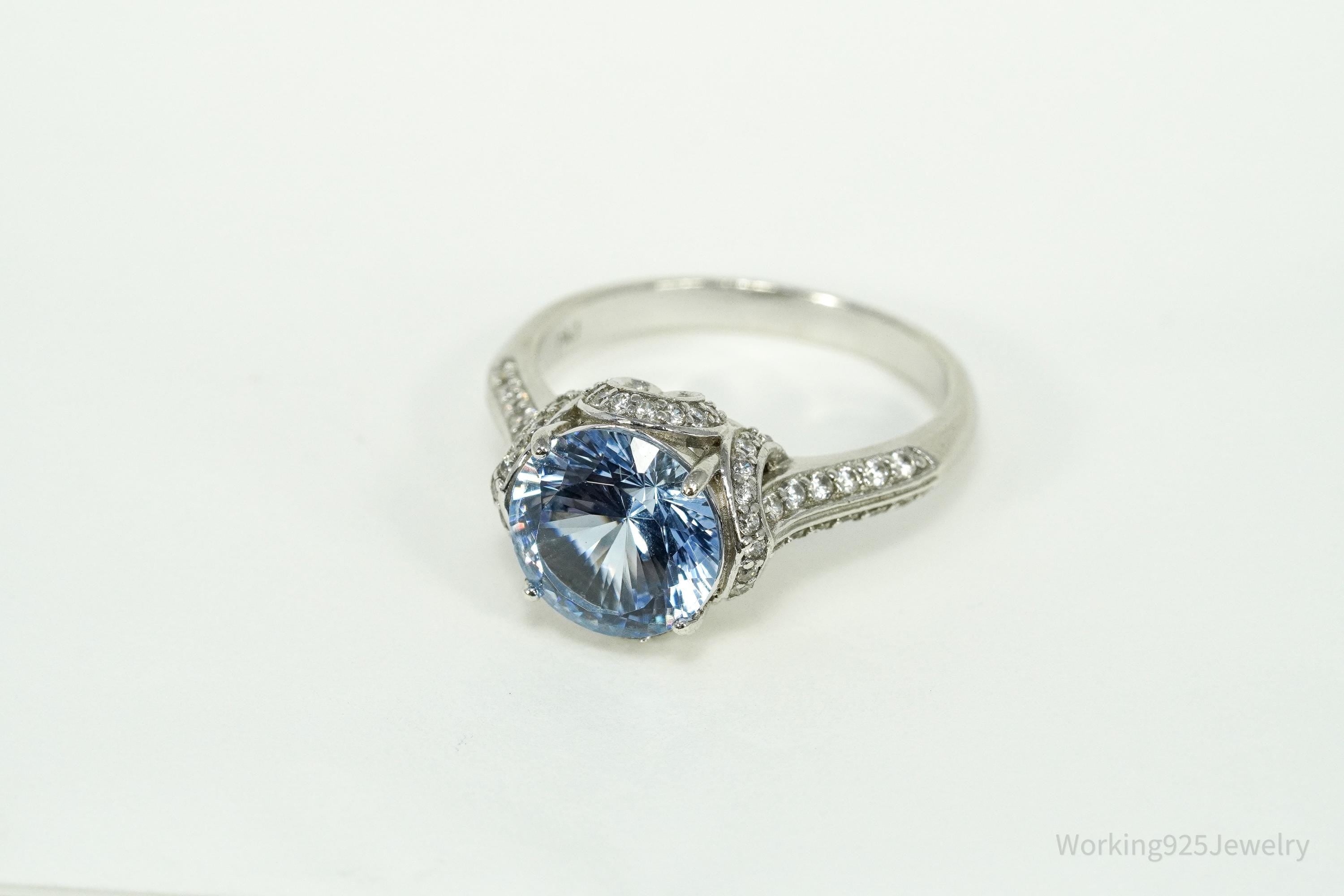PAJ Blue And White Cubic Zirconia Sterling Silver Ring - Size 11