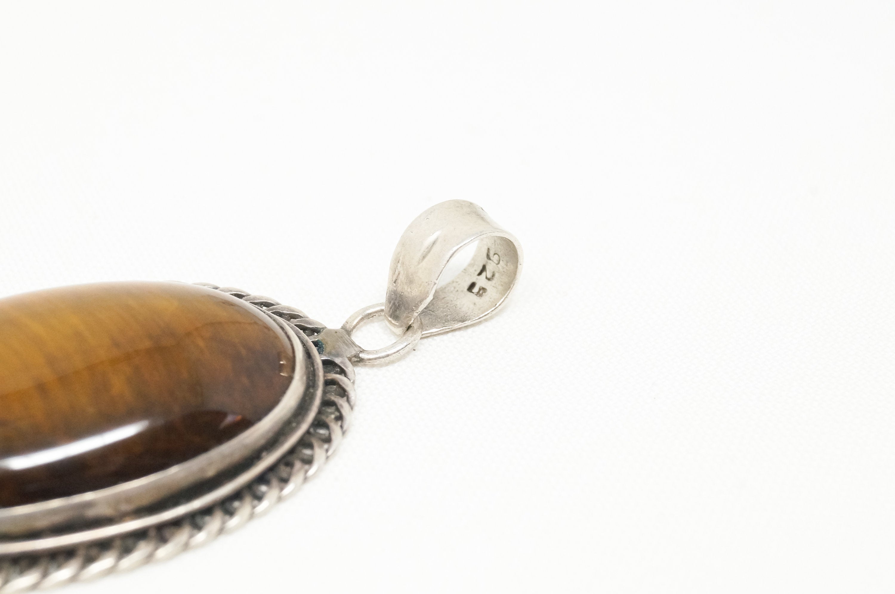 Vintage Large Southwestern Tigers Eye Sterling Silver Necklace Pendant