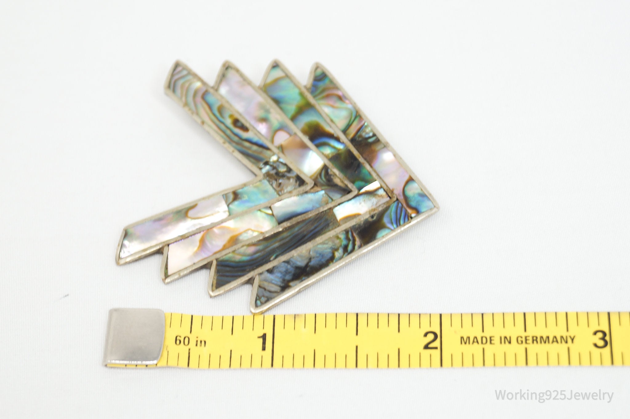 Vintage Mexico Abalone Paua Shell Alpaca Silver Brooch Pin