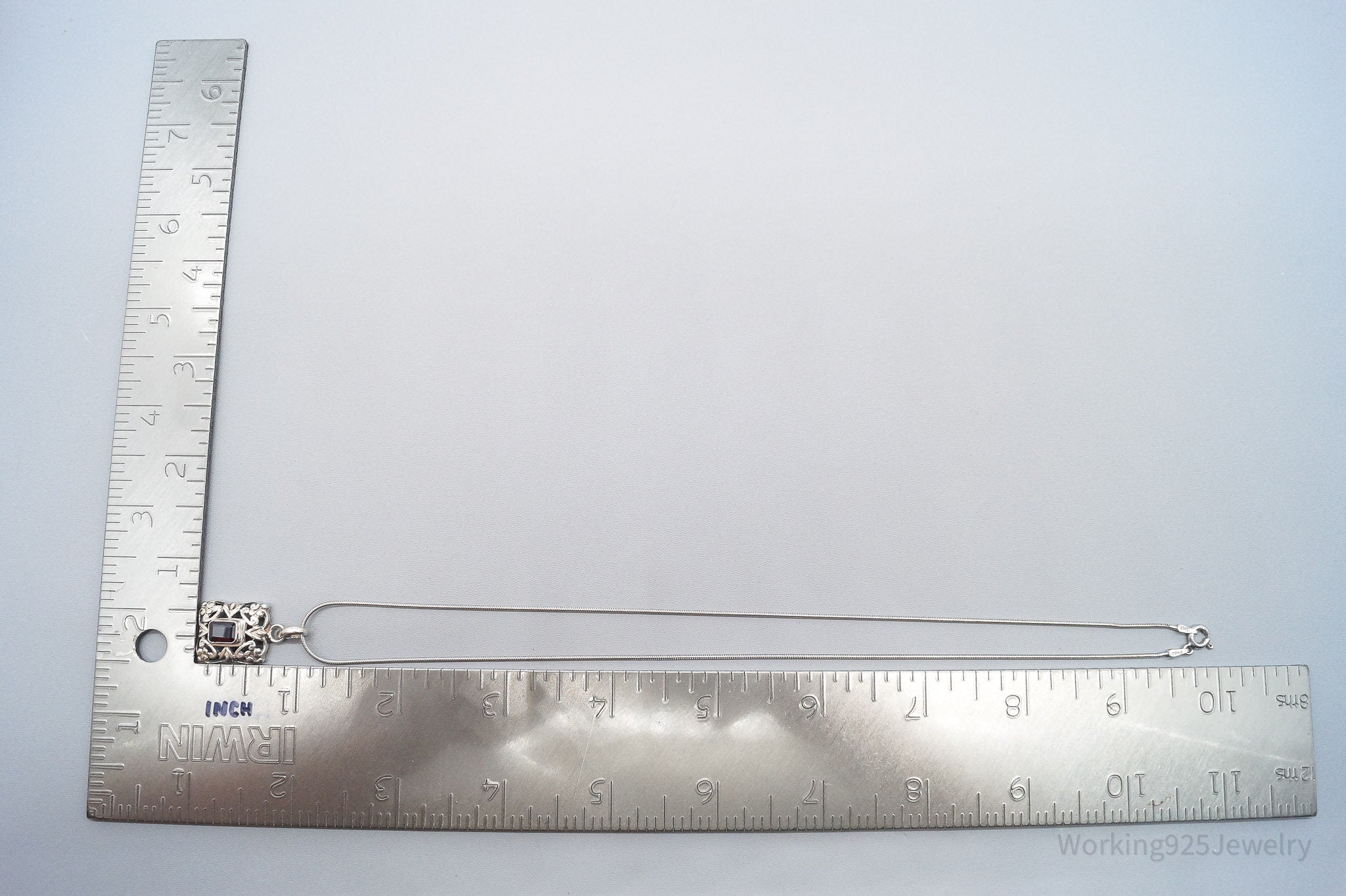 Vintage Garnet Art Deco Style Sterling Silver Necklace 18"