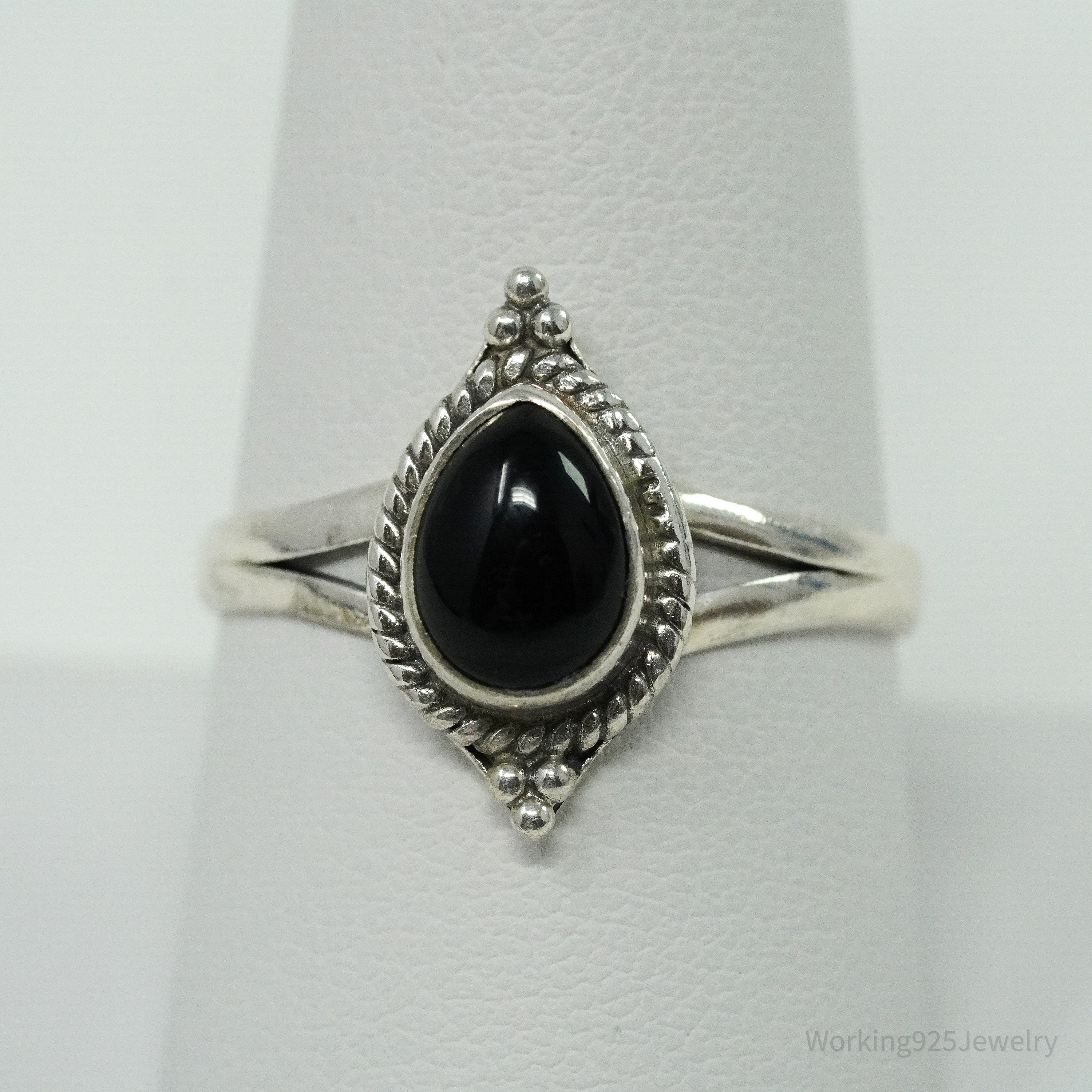 Vintage Black Onyx Sterling Silver Ring - Size 9.25
